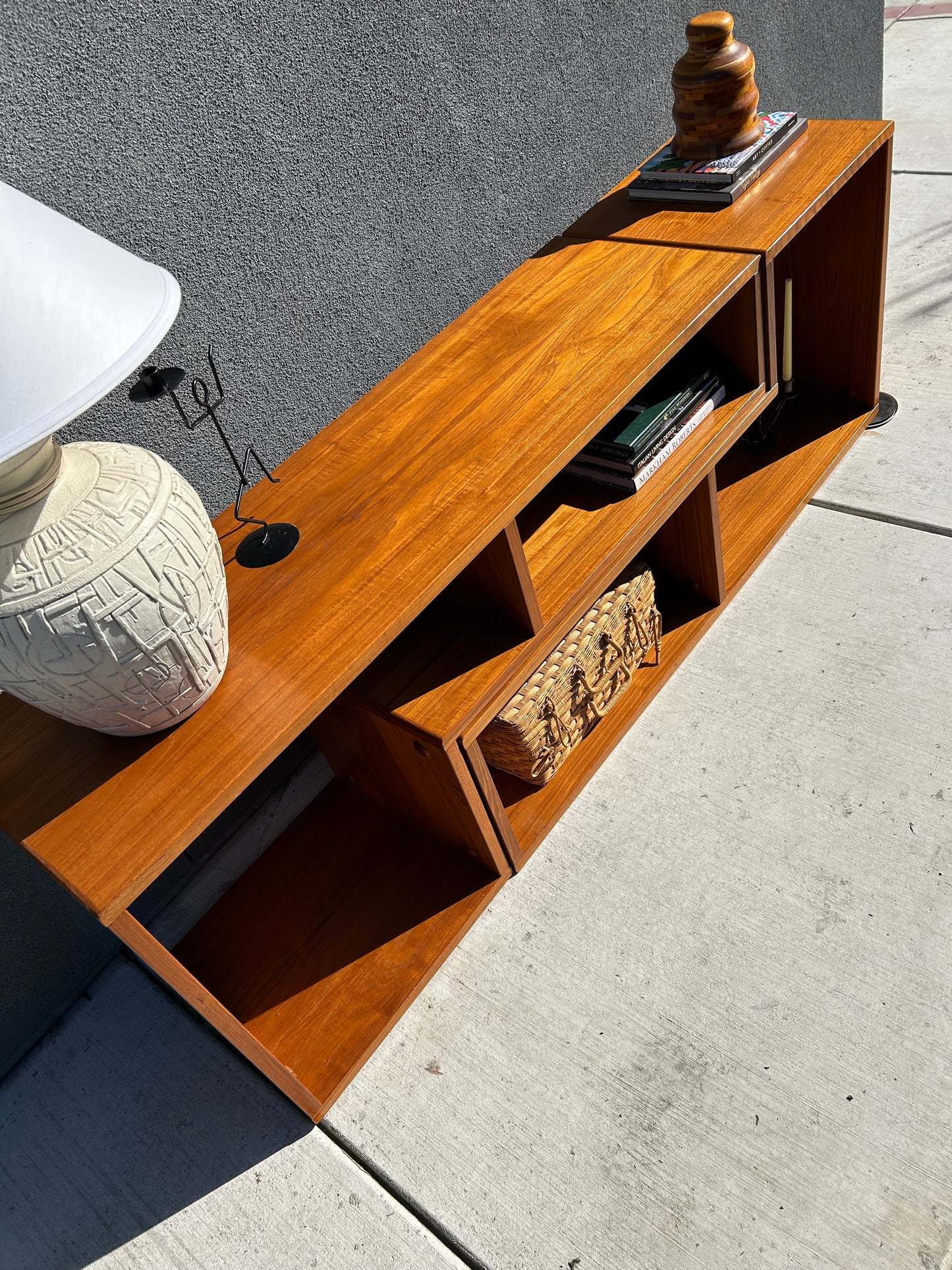 Danish Teak L-Shaped
Puzzle Media Shelving Console, Circa 1970’s