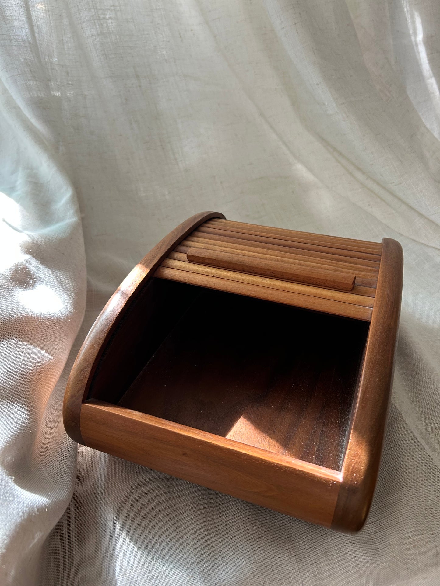 Vintage Teak Tambour Box - MCM Style