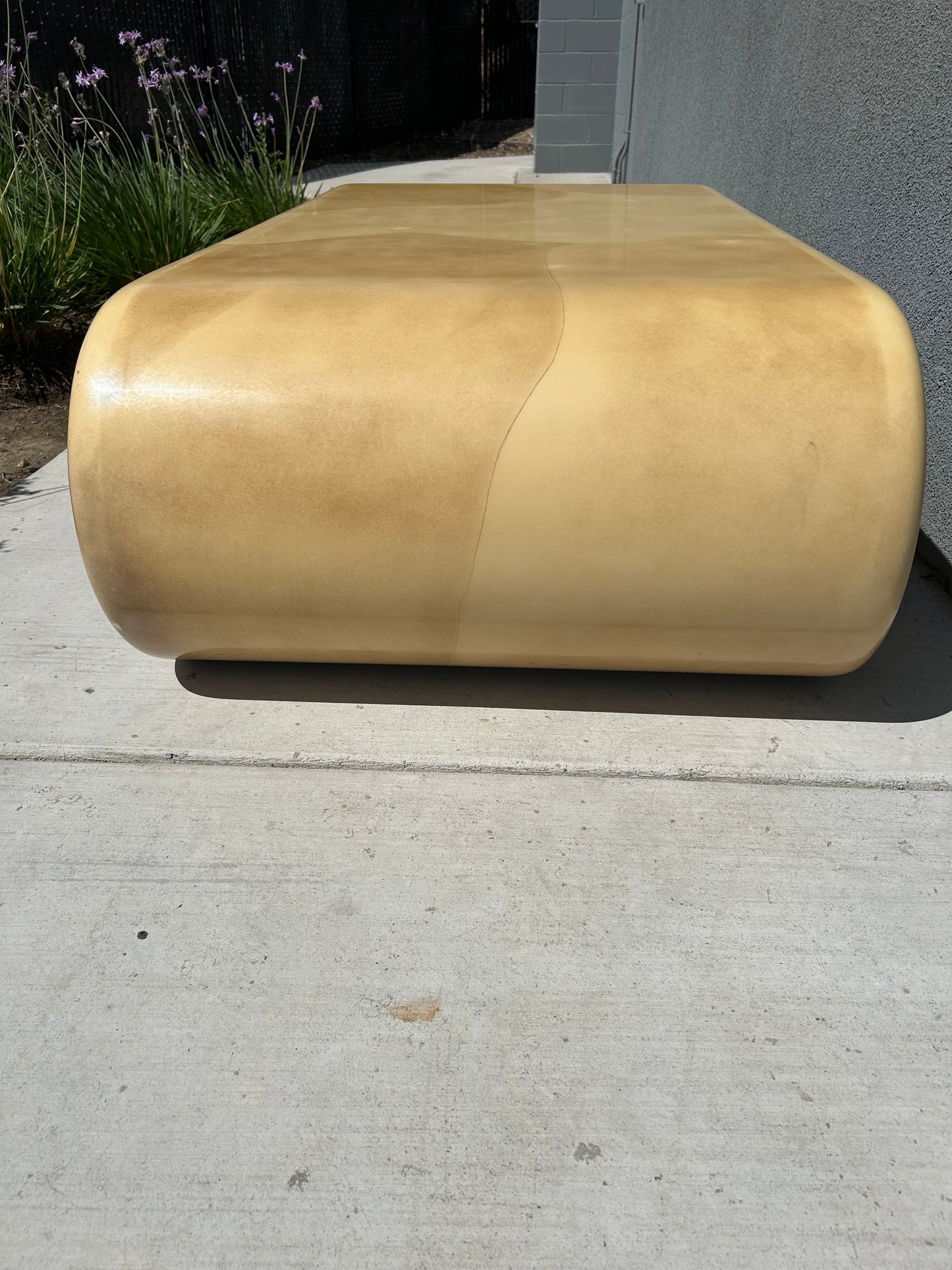 Karl Springer Style Faux Goatskin Waterfall/Scroll Coffee Table