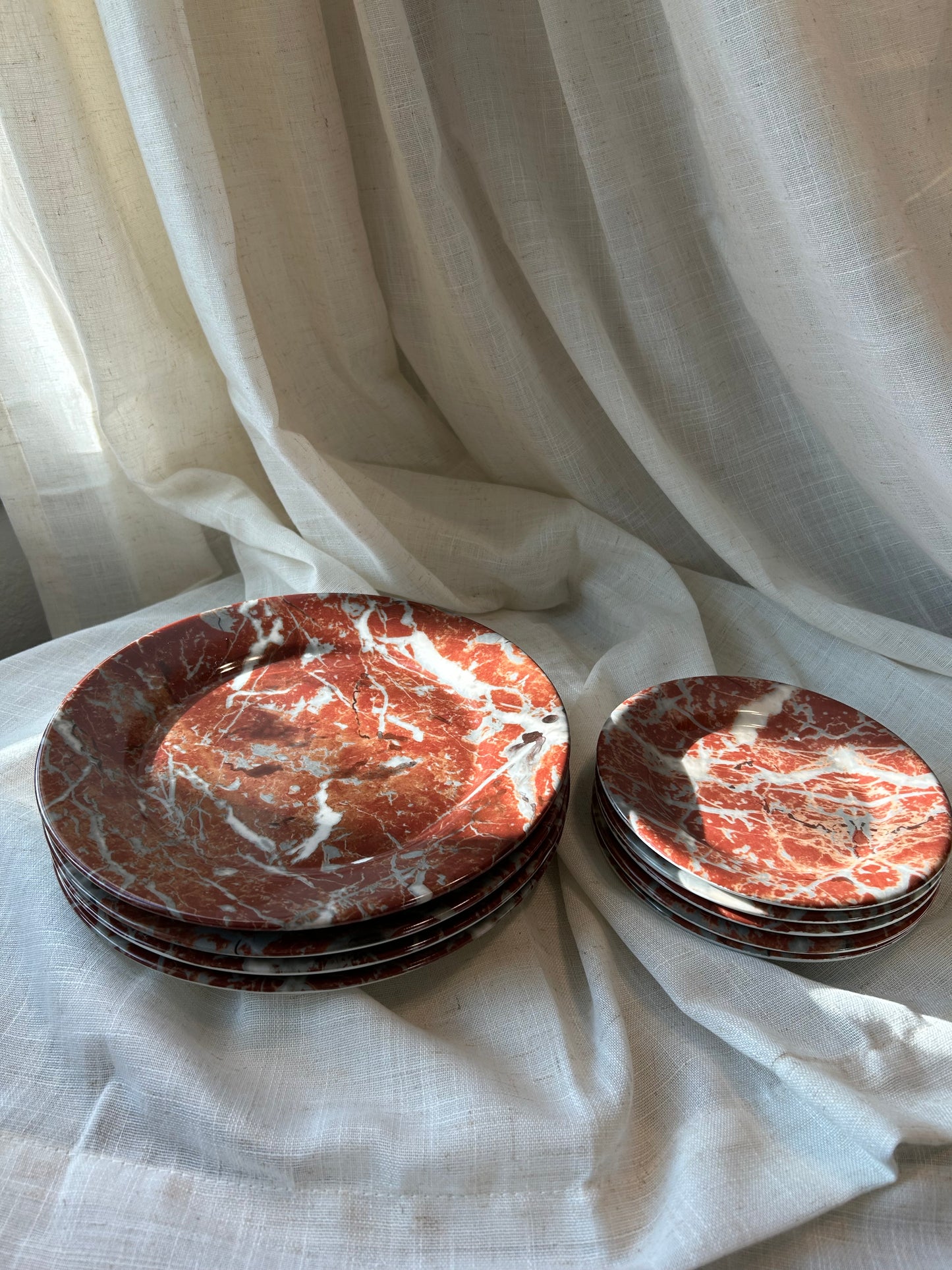 (5) Vintage Apilco France Faux Marble Salad Plates, 7.5" D, & (4) Dinner Plates 9.5” D, Pristine Condition