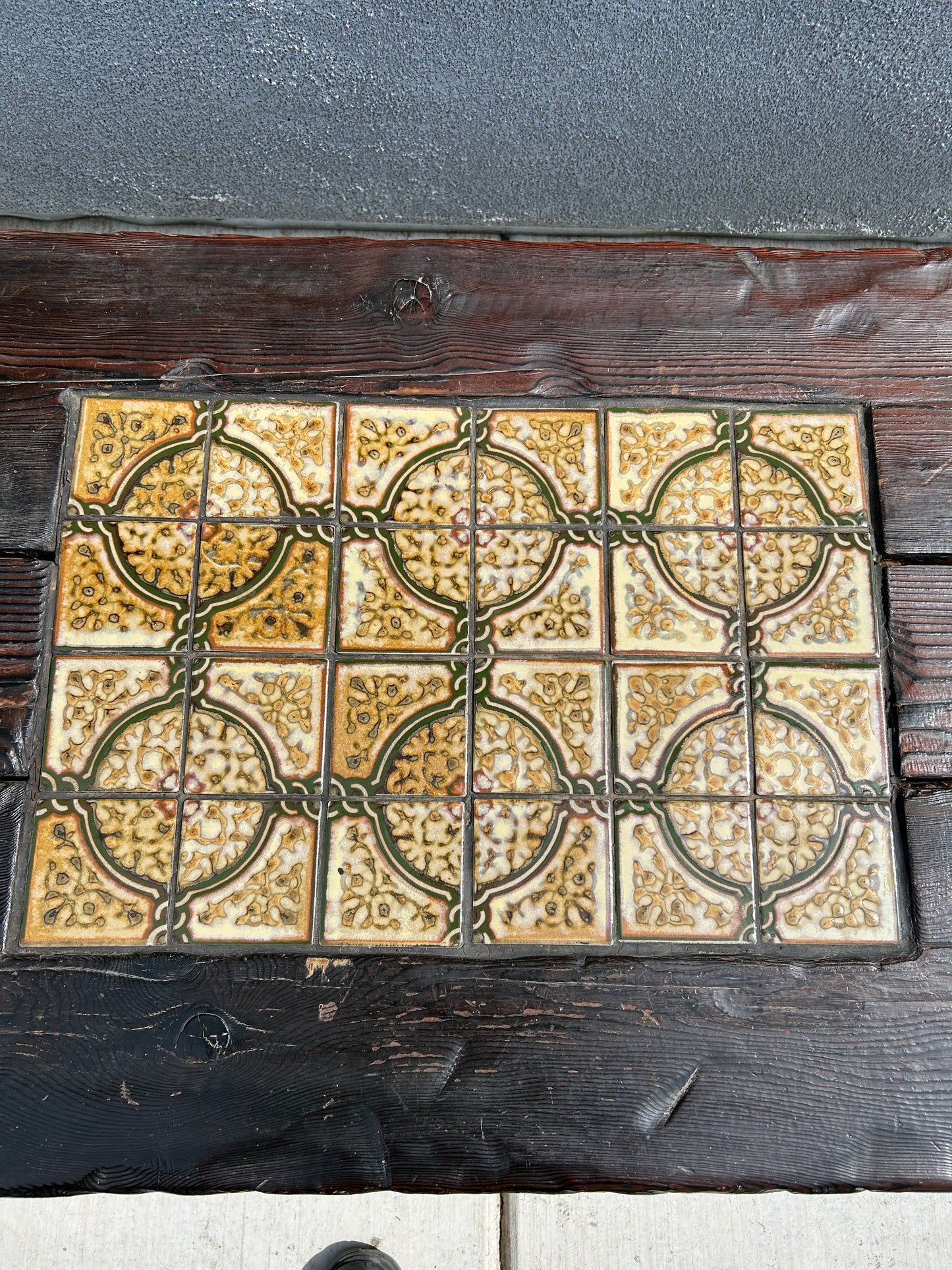 Mid-Century Brutalist Tiled and Solid Wood Coffee Table/Bench, Circa 1970s