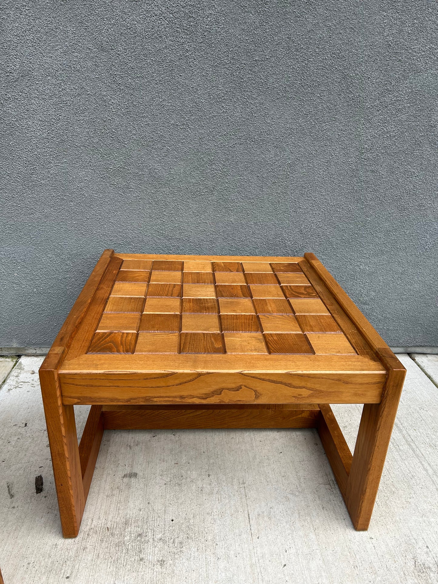 2 Vintage Checkered Oak Side or Coffee Tables