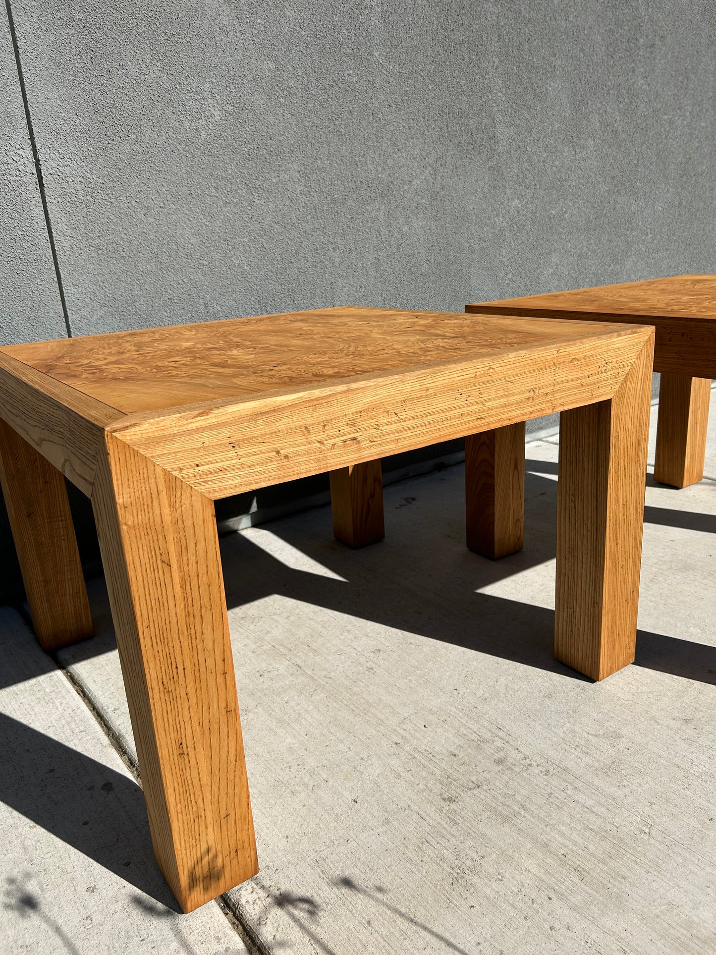 Vintage Mappa Burl and Oak Parsons Tables - Set of 2