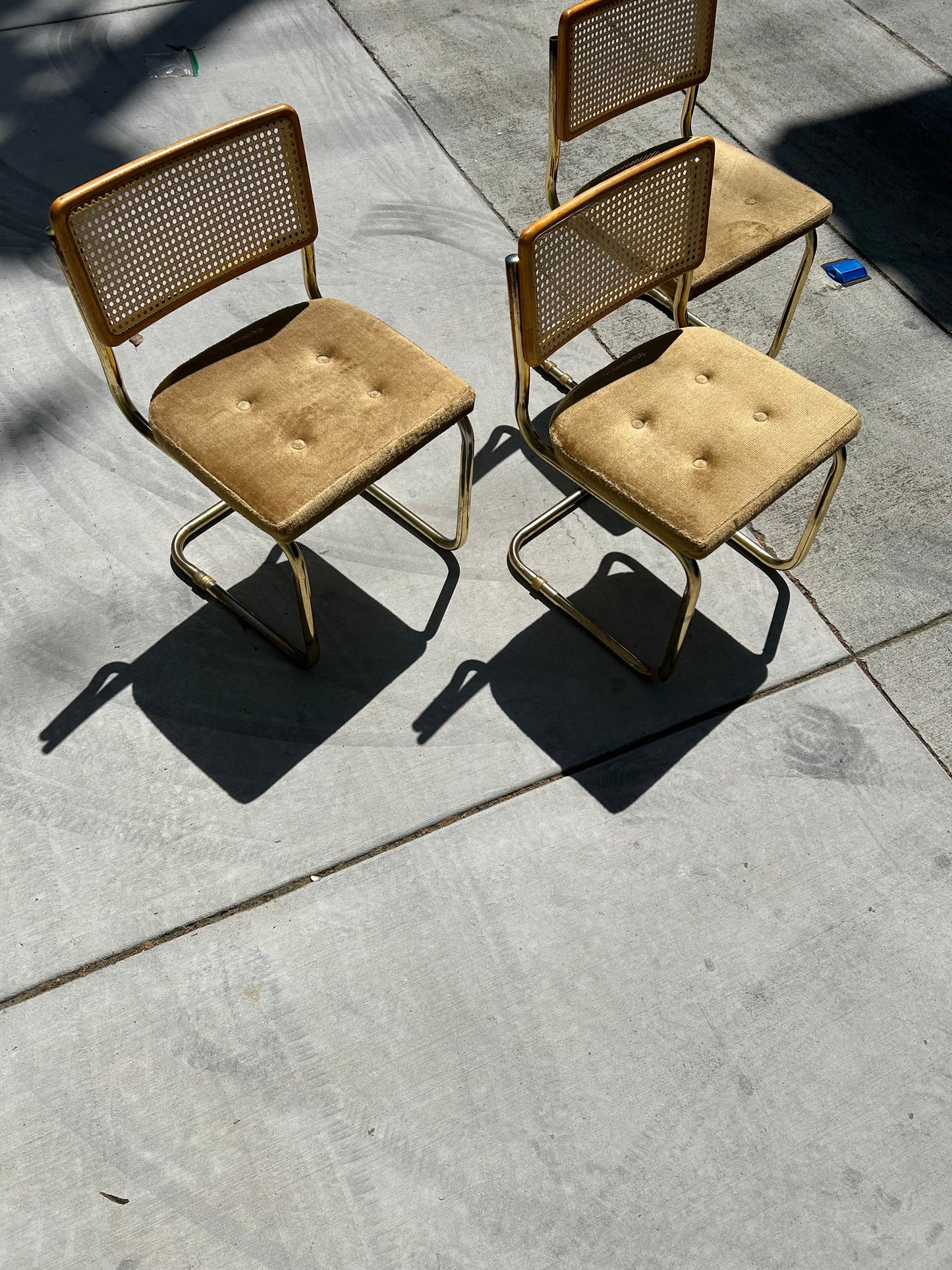 Mid Century Cantilever Cesca Style Chrome Tubular Dining Chairs - Set of 3, Circa 1980s