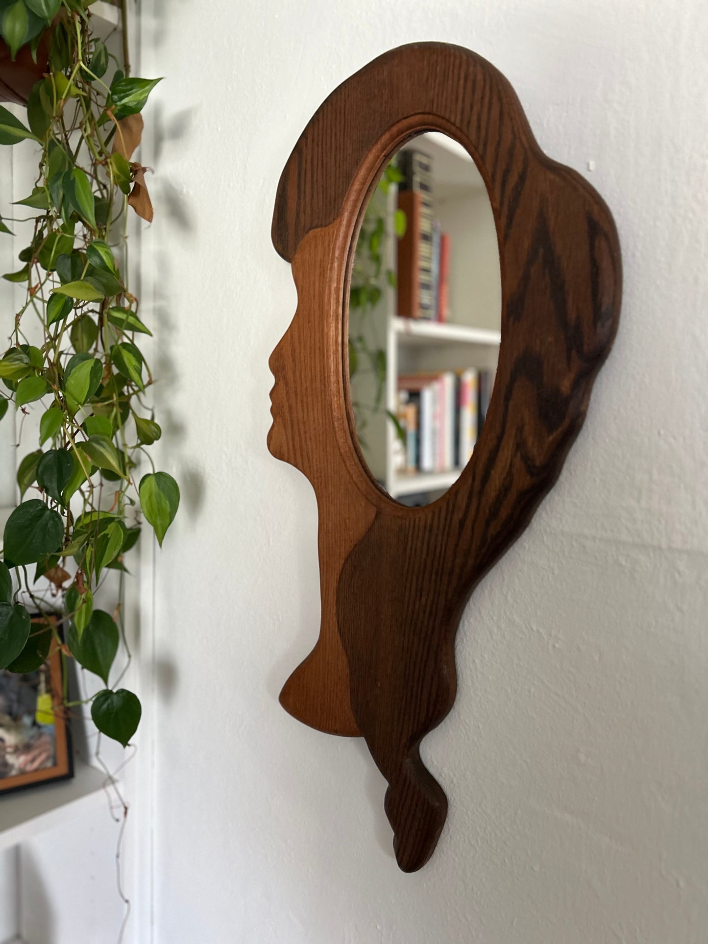 Hand Made Italian Oak Profile Mirror, circa 1980