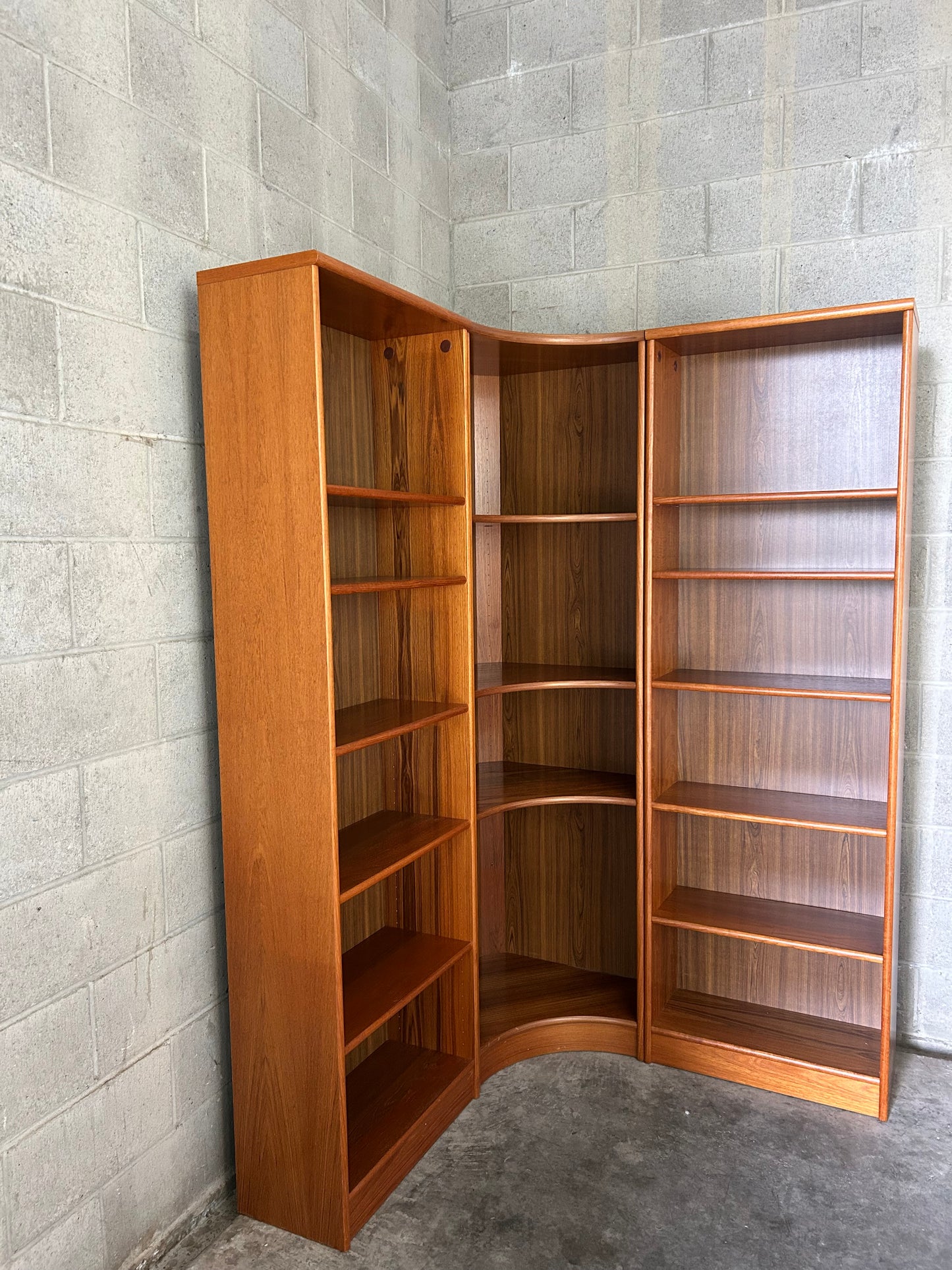 Danish Mid-Century Modern Teak Corner Bookshelves, Set of 3 - Circa 1990s