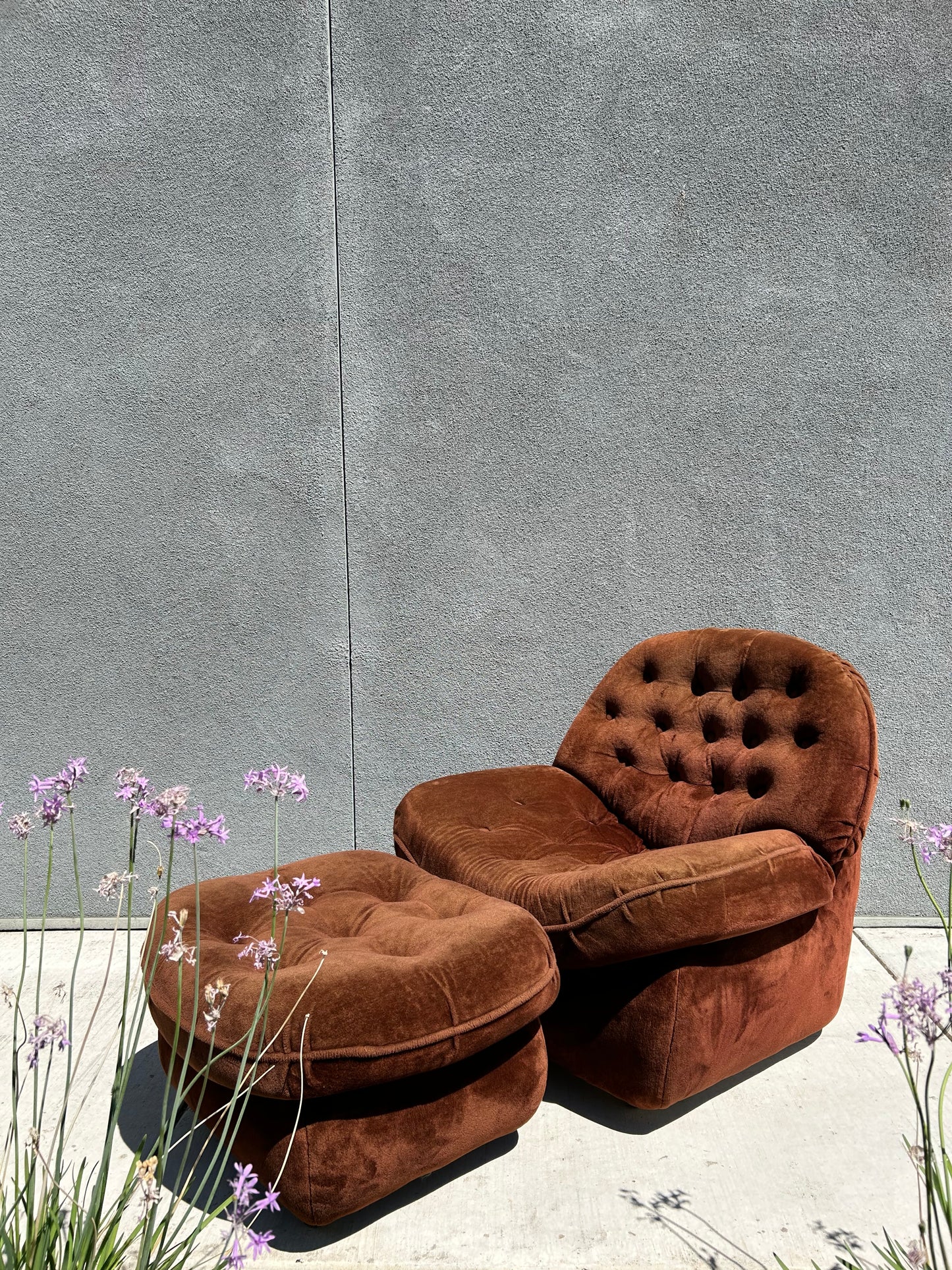 Plush Crush 1970's Lounge Chair and Ottoman, Circa 1970’s
