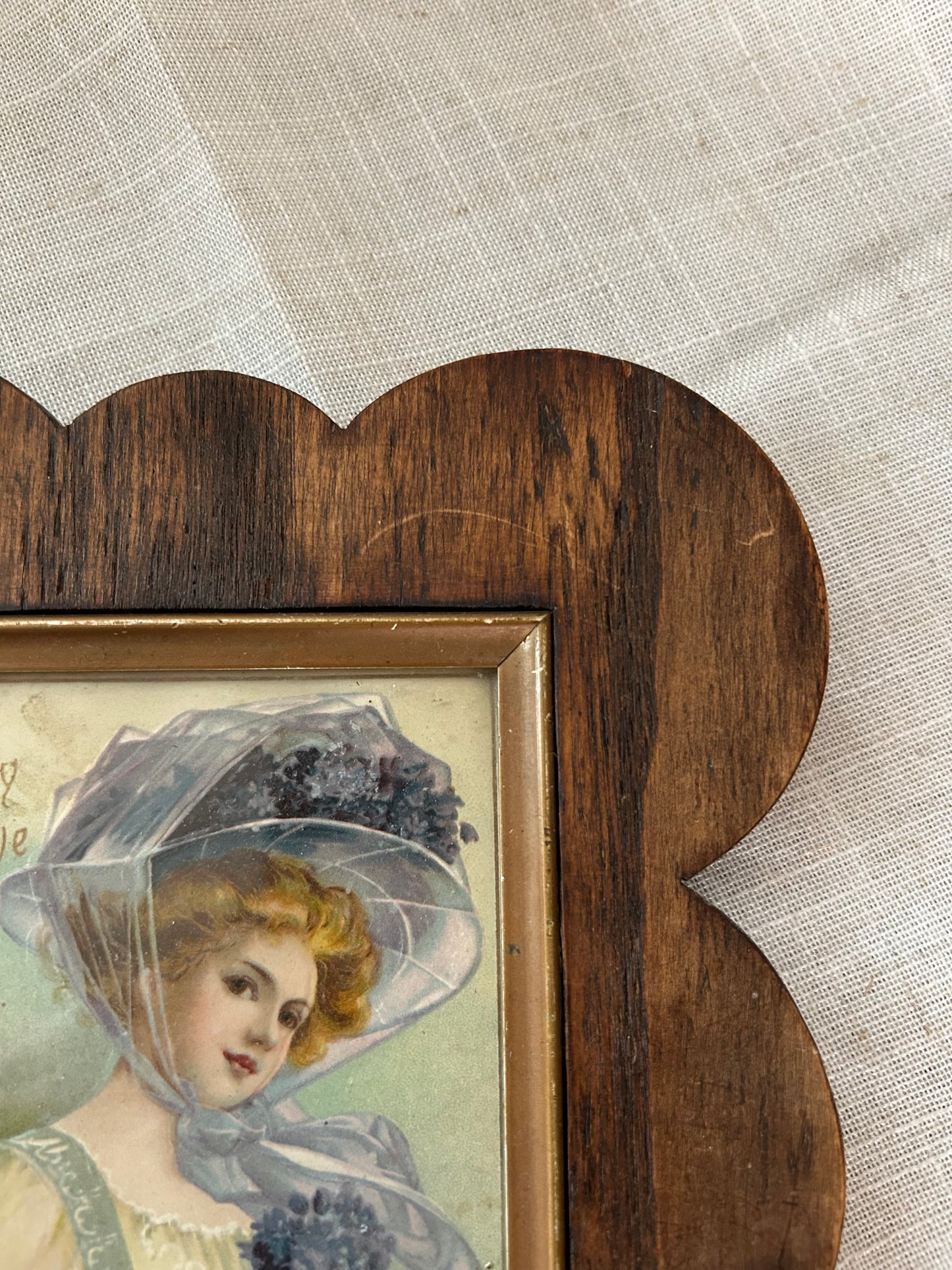 Antique Scalloped Wood Picture Frame and Victorian Art by Dittmans Art Studio SF