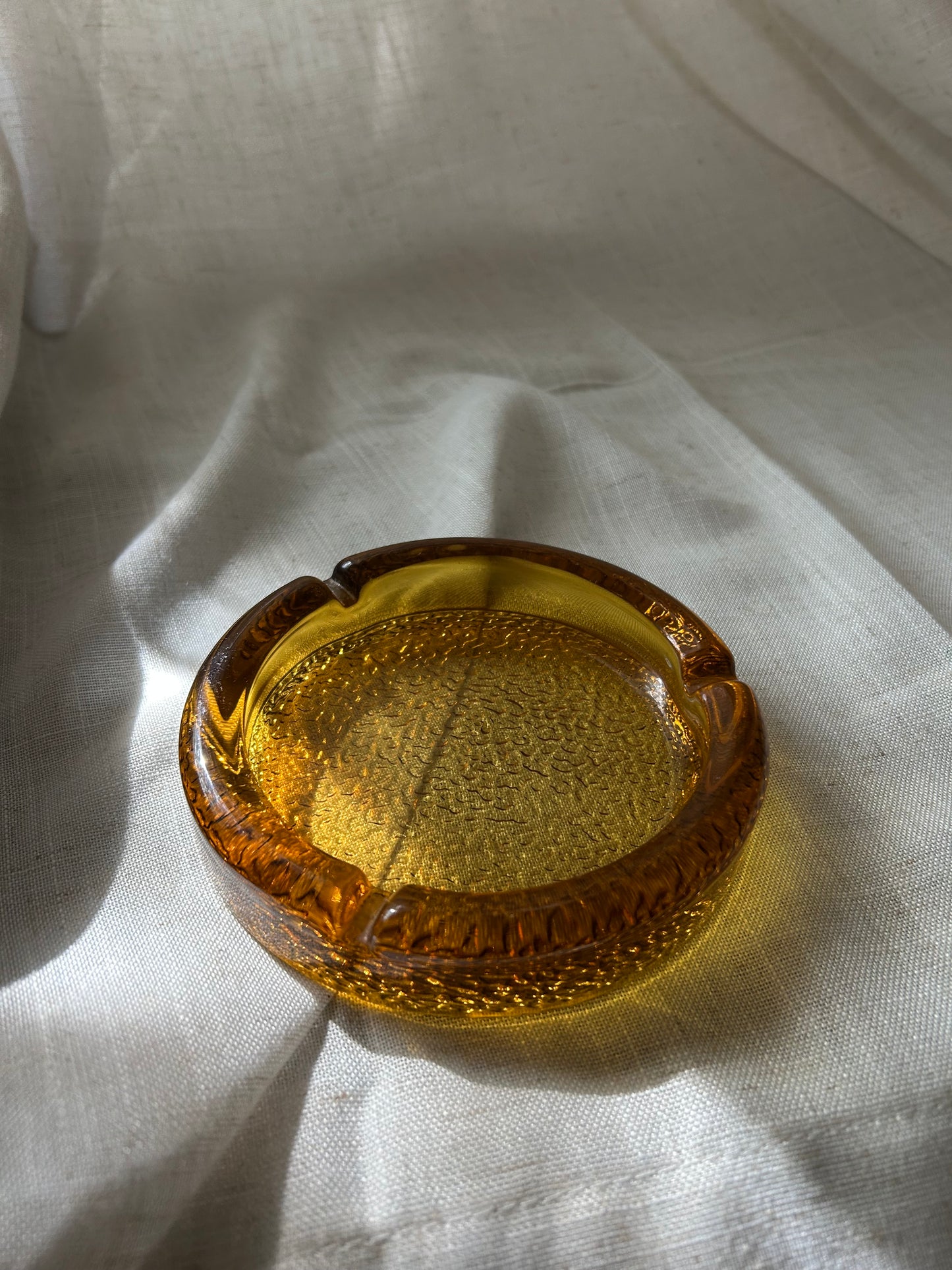 Vintage Amber Round Small Bubble Glass Ashtray, Circa1960s