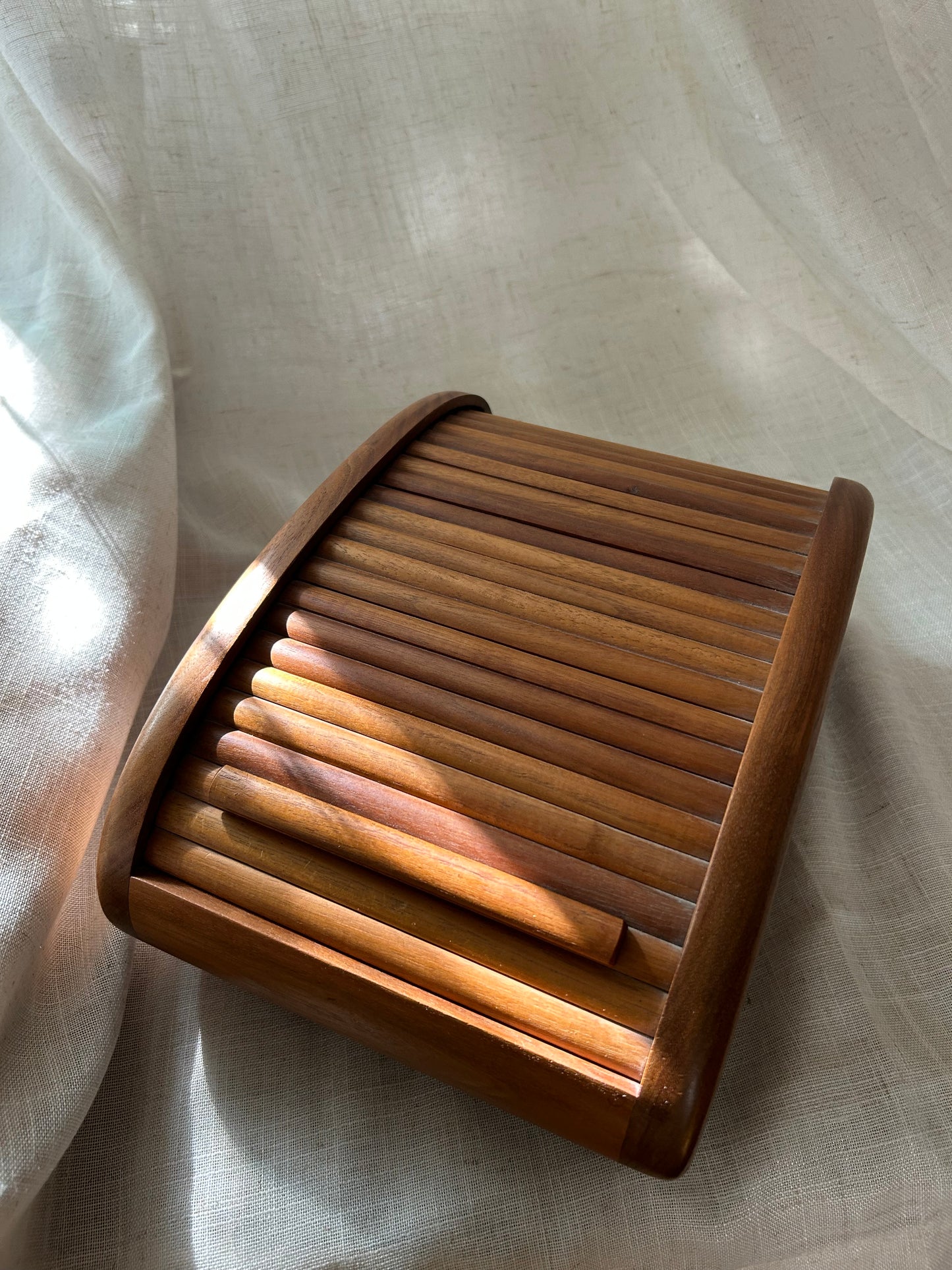 Vintage Teak Tambour Box - MCM Style