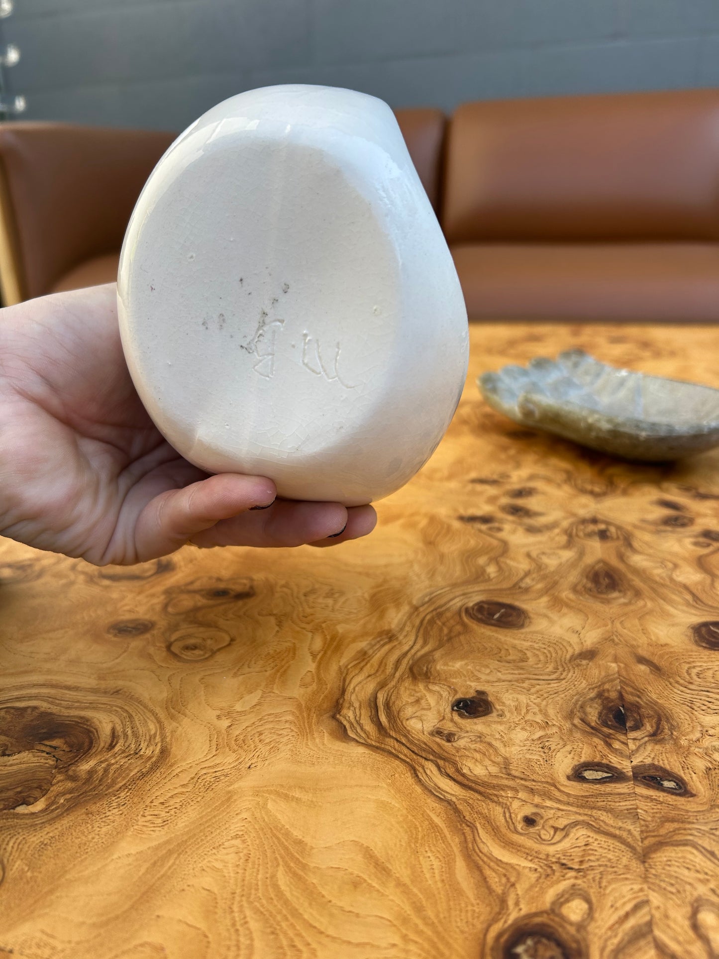 Handmade Vintage White Ceramic Vase, Signed by Artist