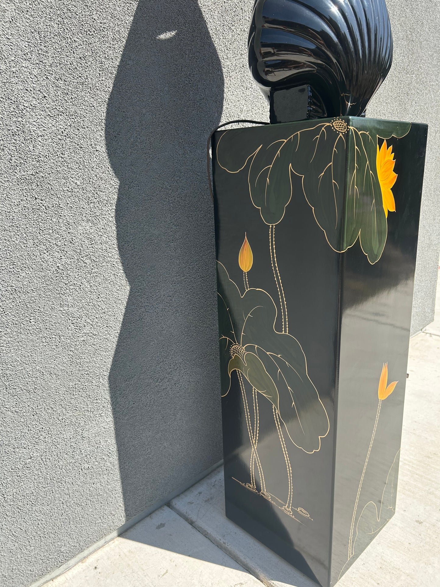 Asian Floral Lacquer Pedestal, Circa 1980s