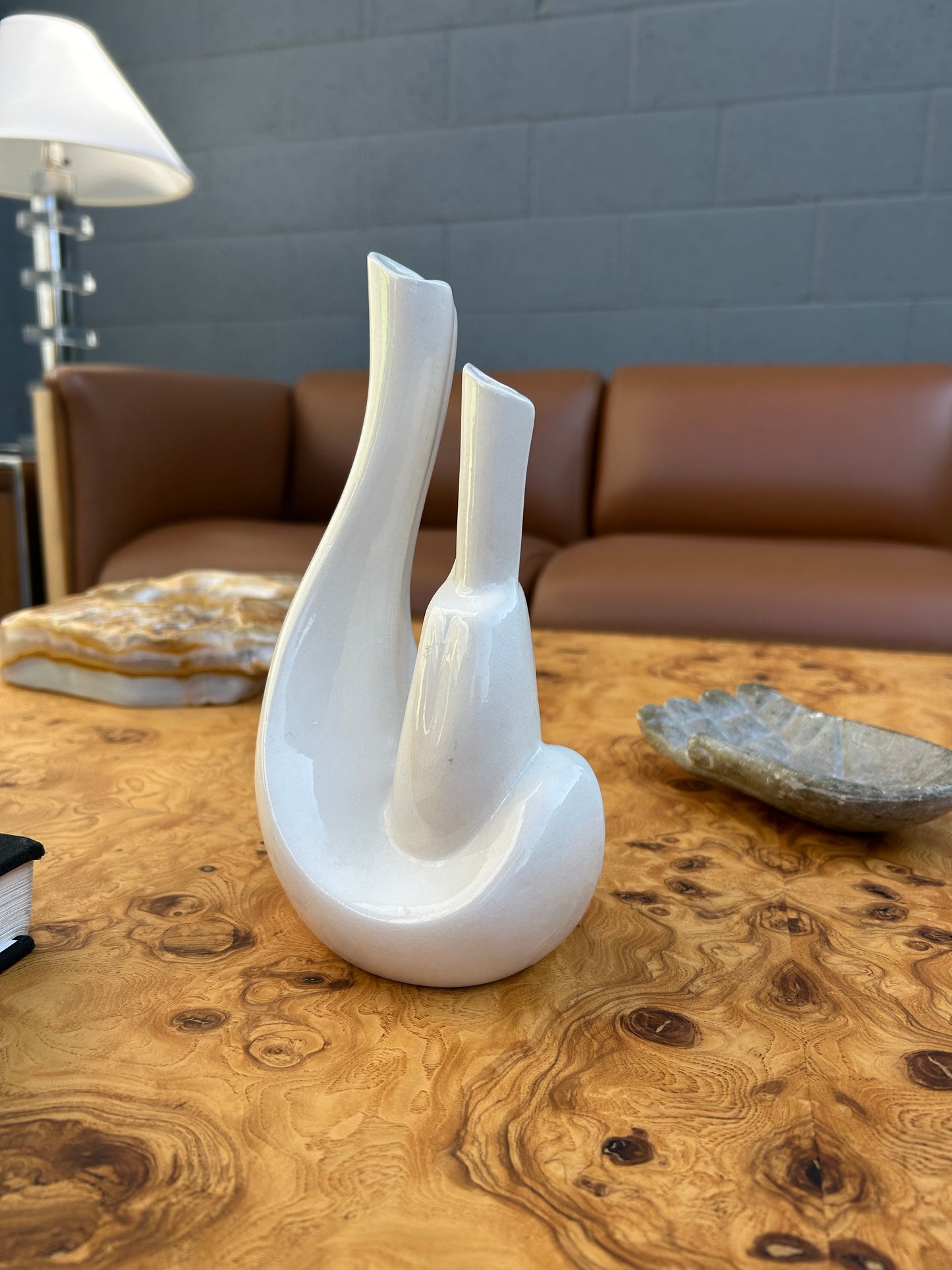 Handmade Vintage White Ceramic Vase, Signed by Artist