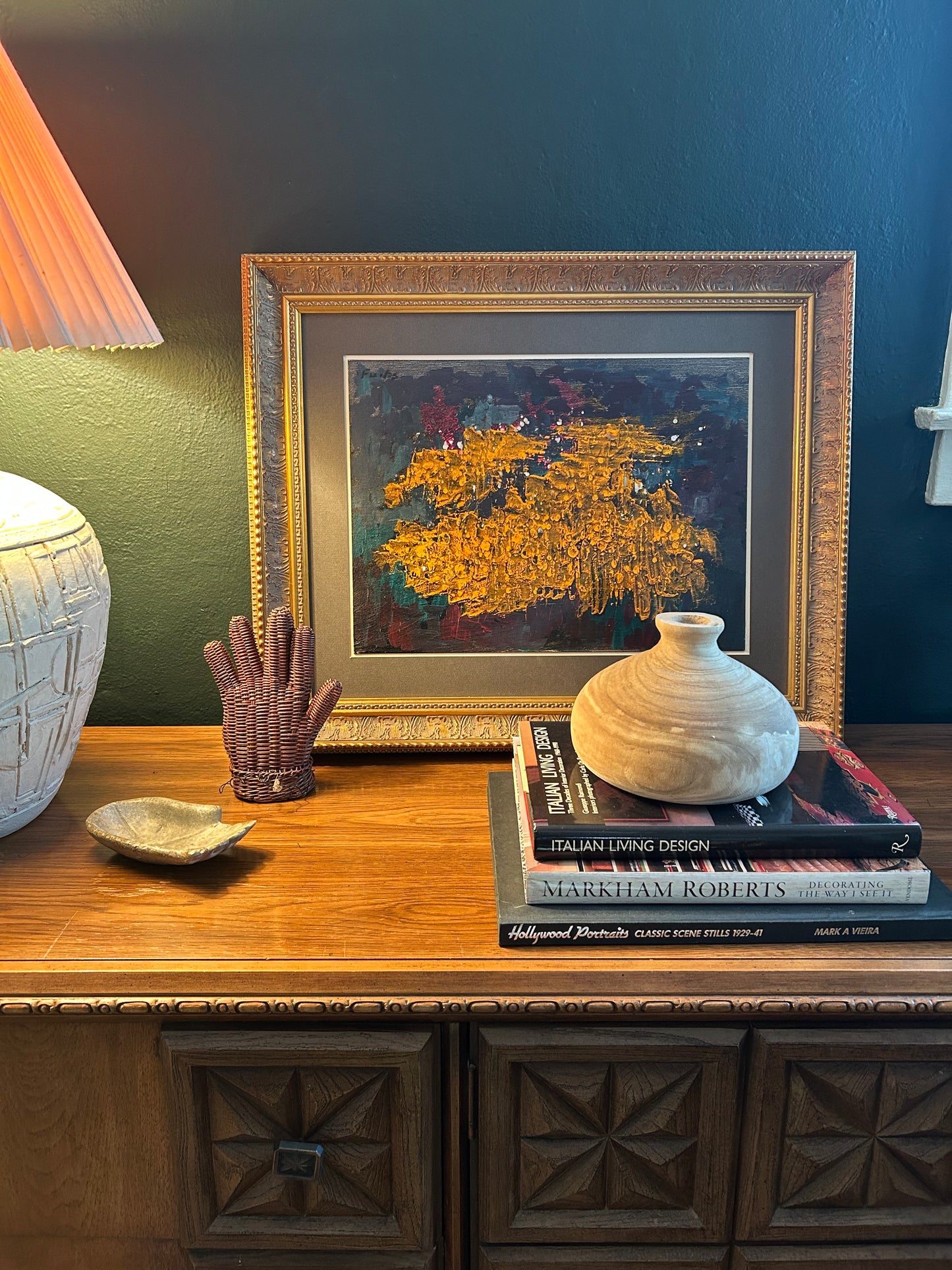 MCM Yellow, Red, Blue Abstract Original Painting with Frame