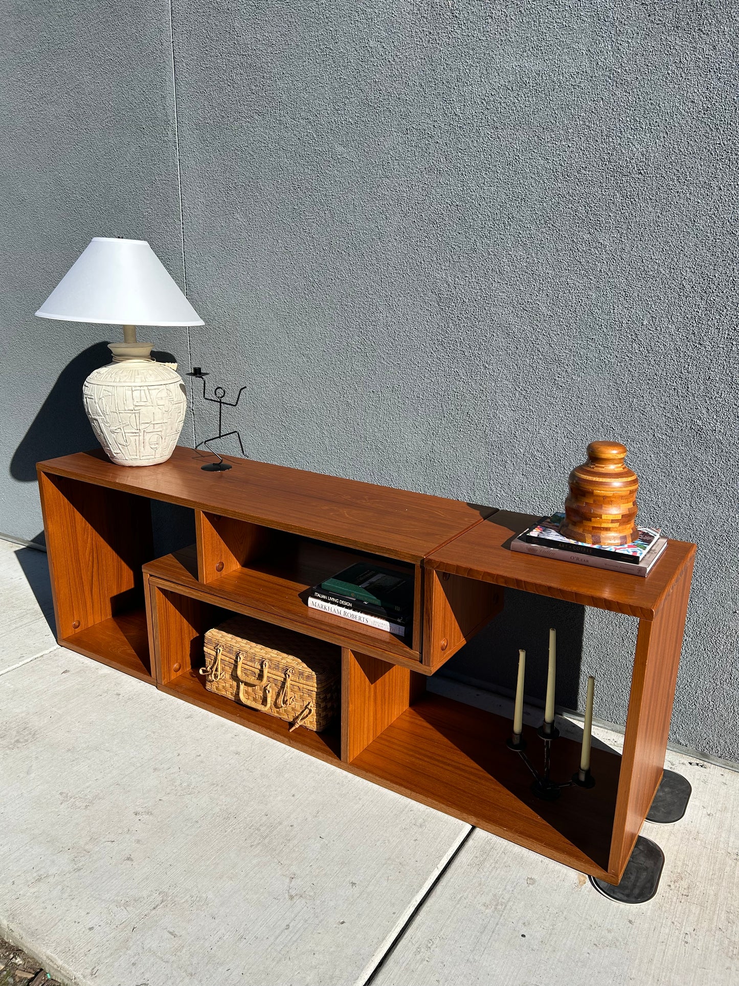 Danish Teak L-Shaped
Puzzle Media Shelving Console, Circa 1970’s