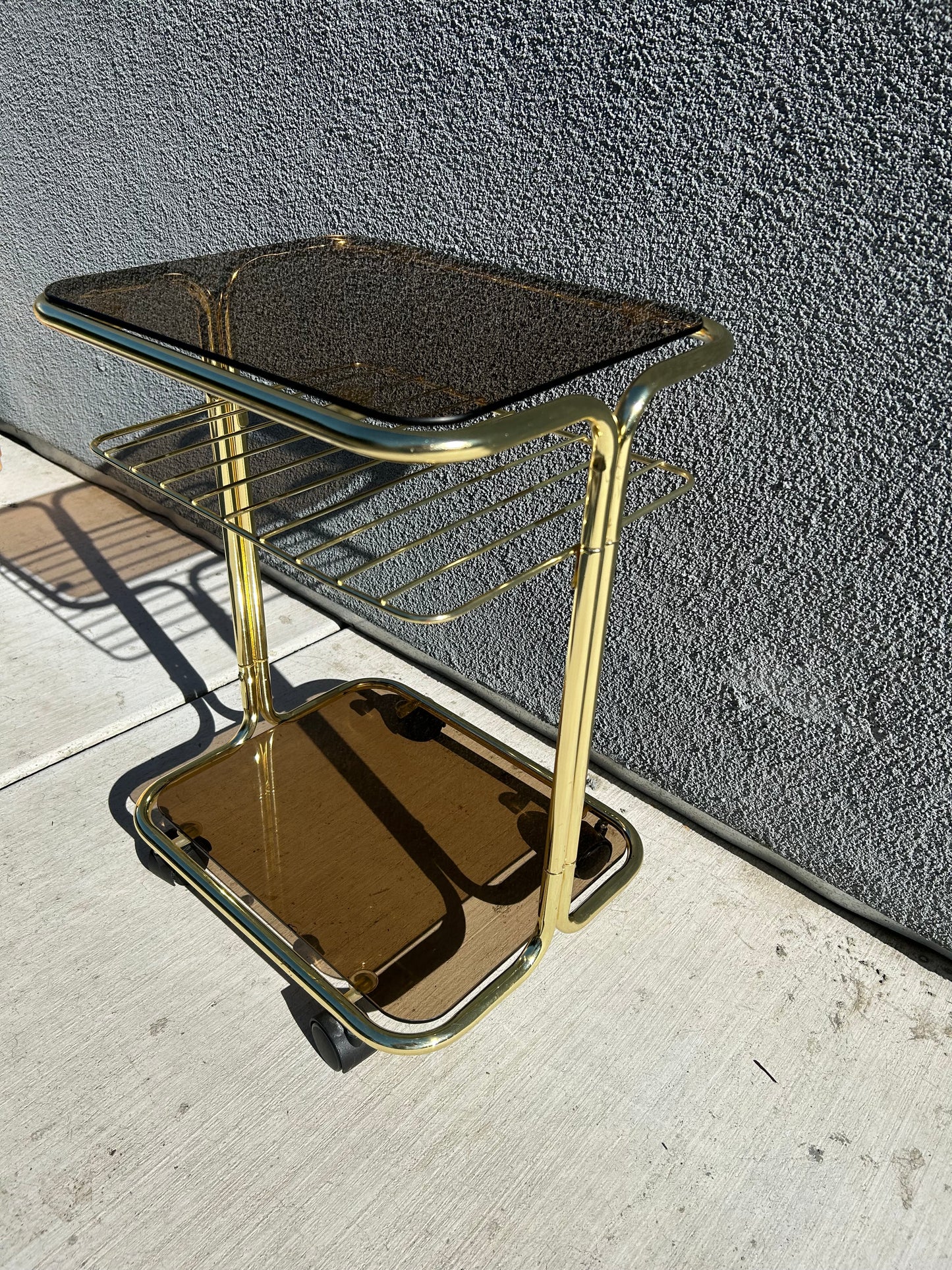 Vintage Tubular Brass Side Table with Magazine Shelf, Circa 1970s