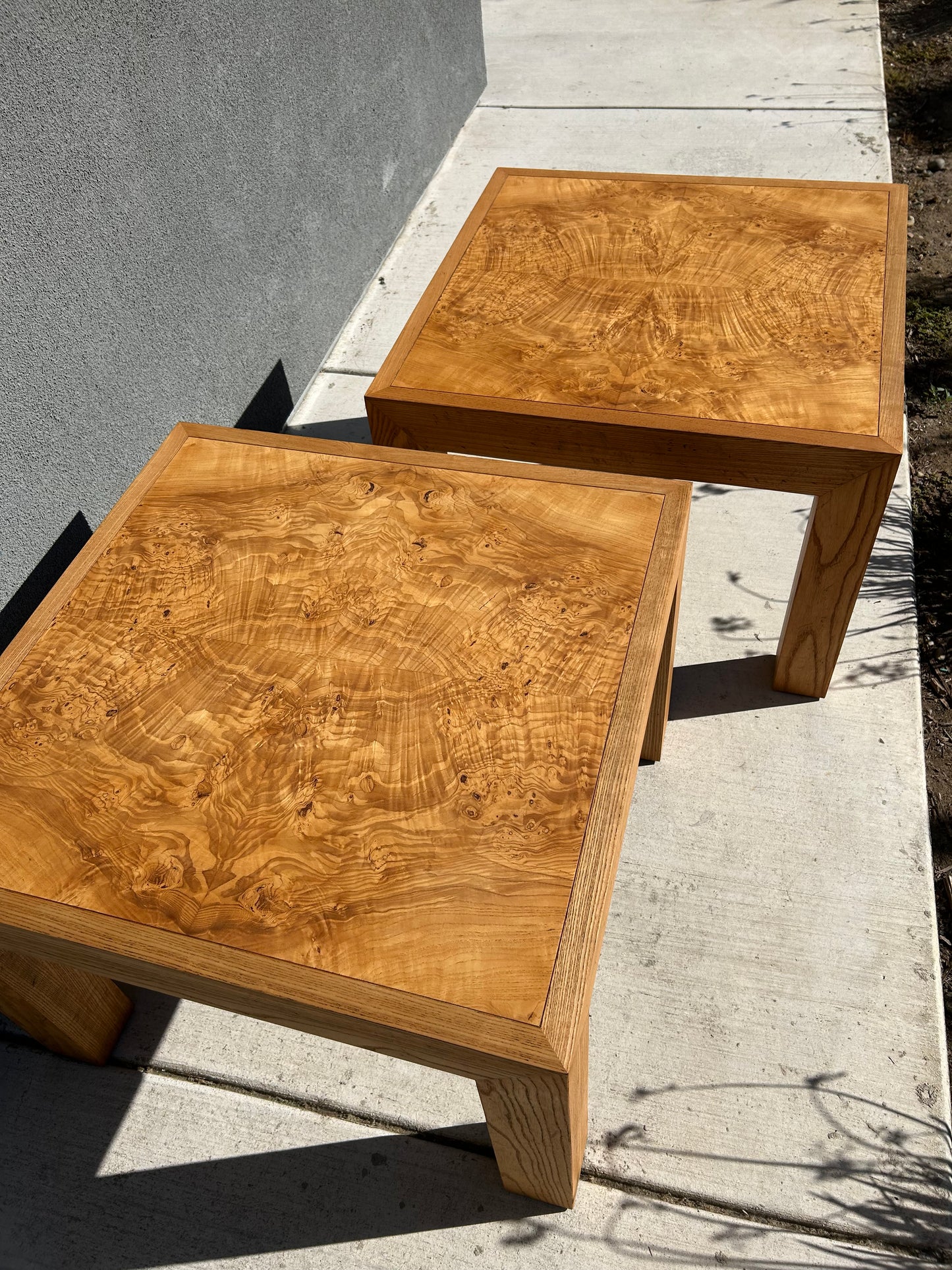 Vintage Mappa Burl and Oak Parsons Tables - Set of 2