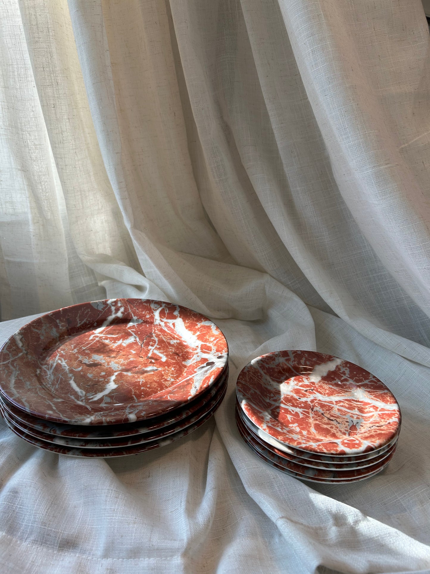 (5) Vintage Apilco France Faux Marble Salad Plates, 7.5" D, & (4) Dinner Plates 9.5” D, Pristine Condition