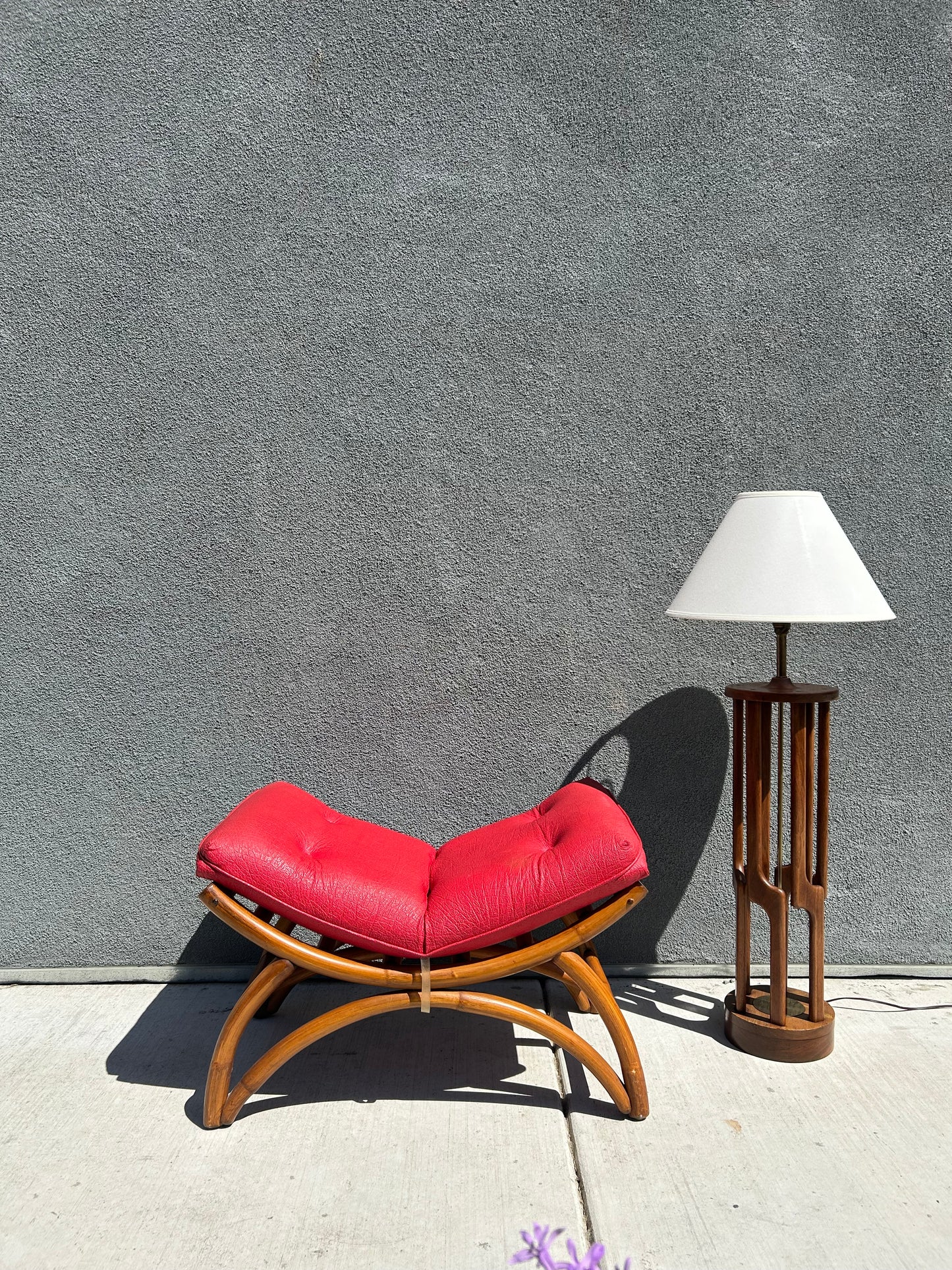 MCM Curved Bamboo Leather Stool Bench, Circa 1960s