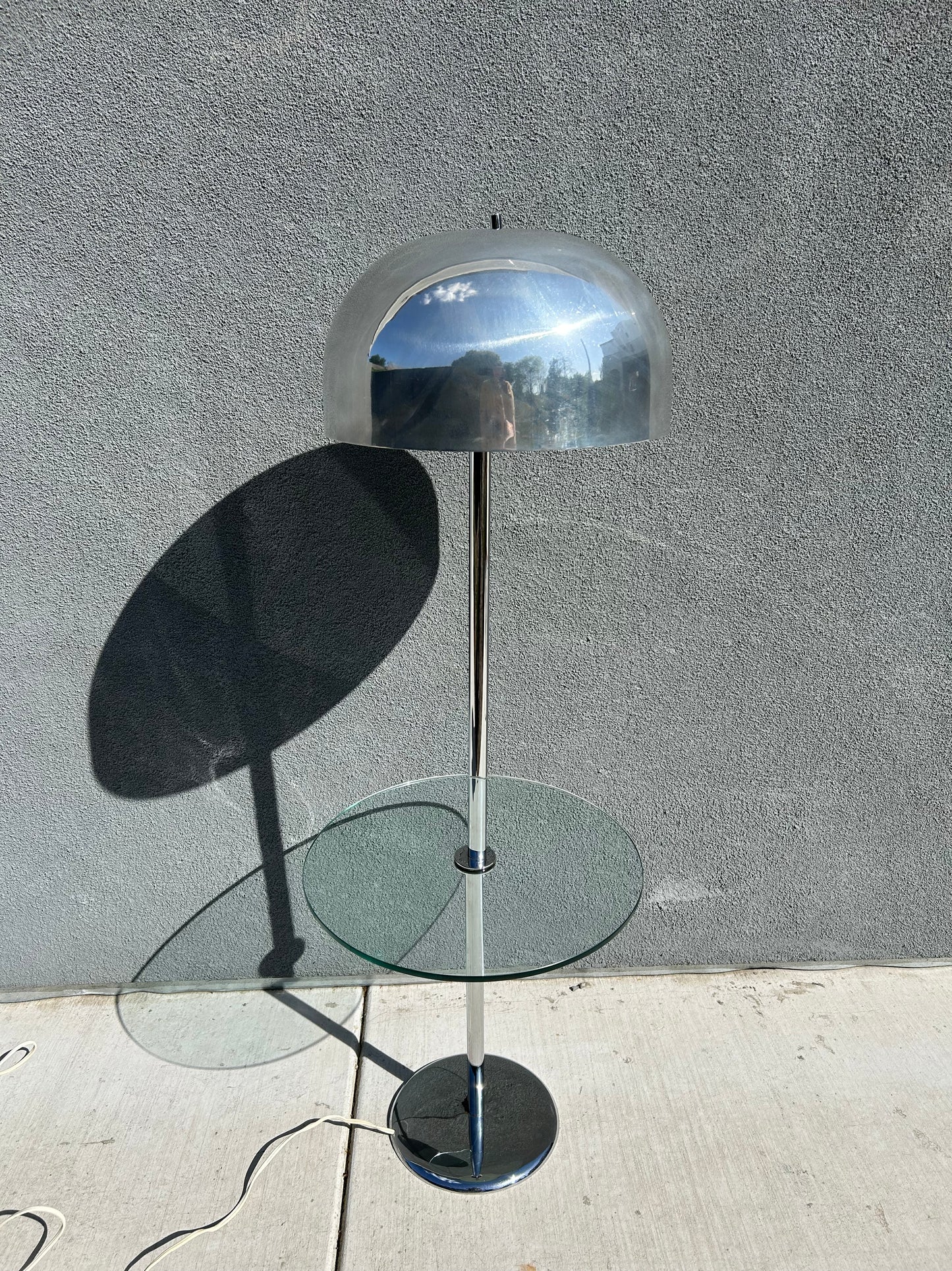 Vintage Chrome and Glass Mushroom Lamp/Table, Circa 1970s