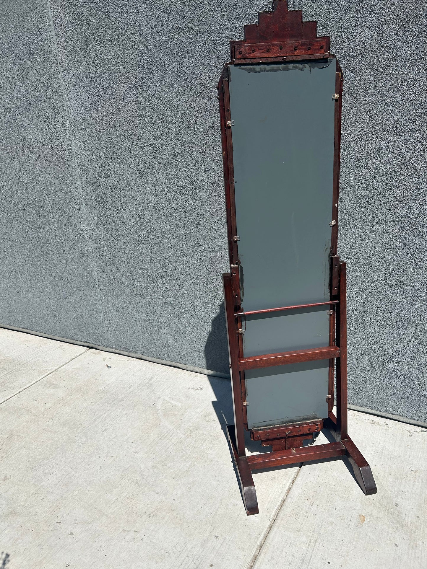 Antique Art Deco Brutalist Standing Mirror, Circa 1920s
