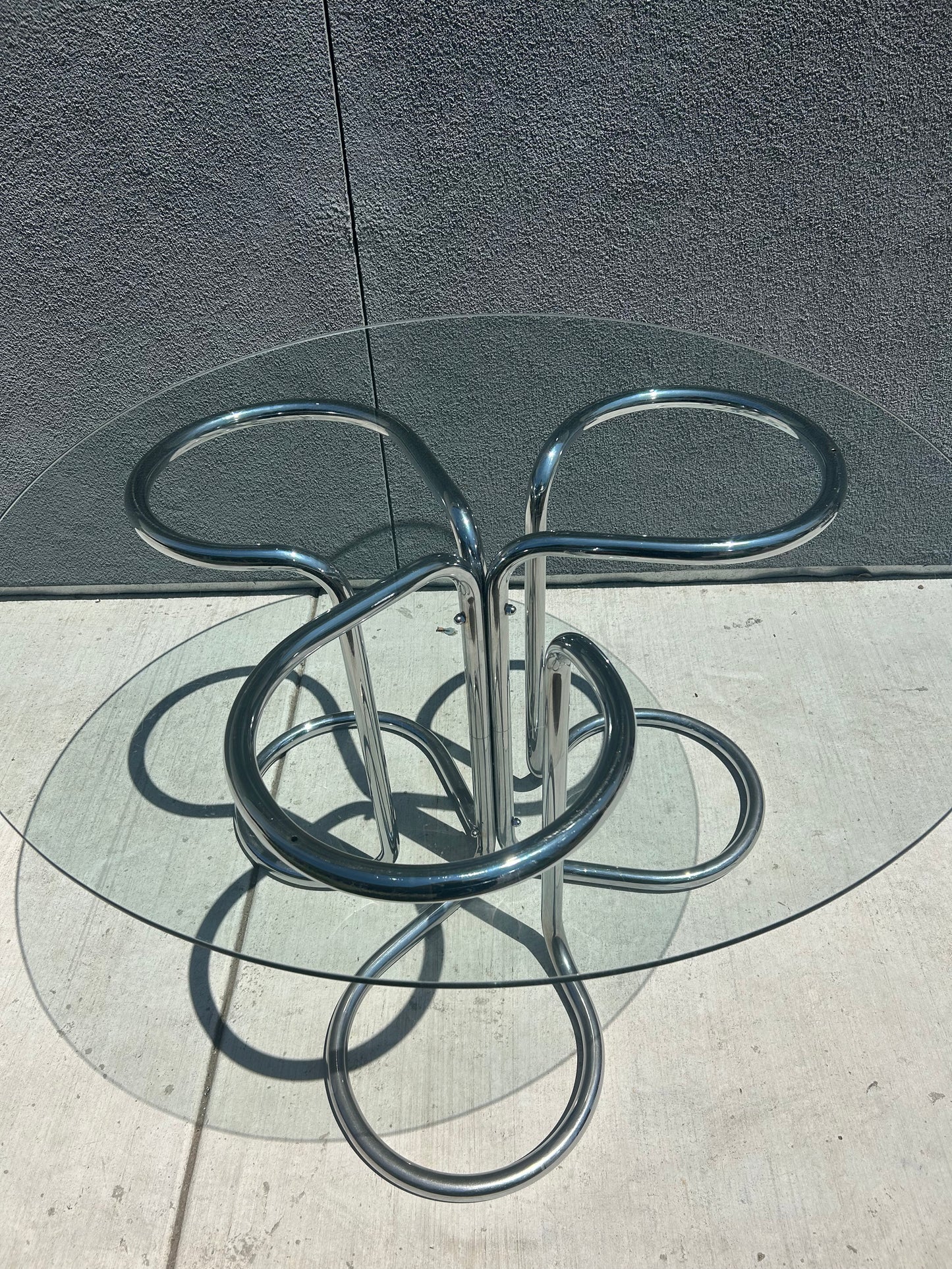 Italian Tubular Chrome Velvet Upholstered Dining Set with Glass Top, Circa 1970s