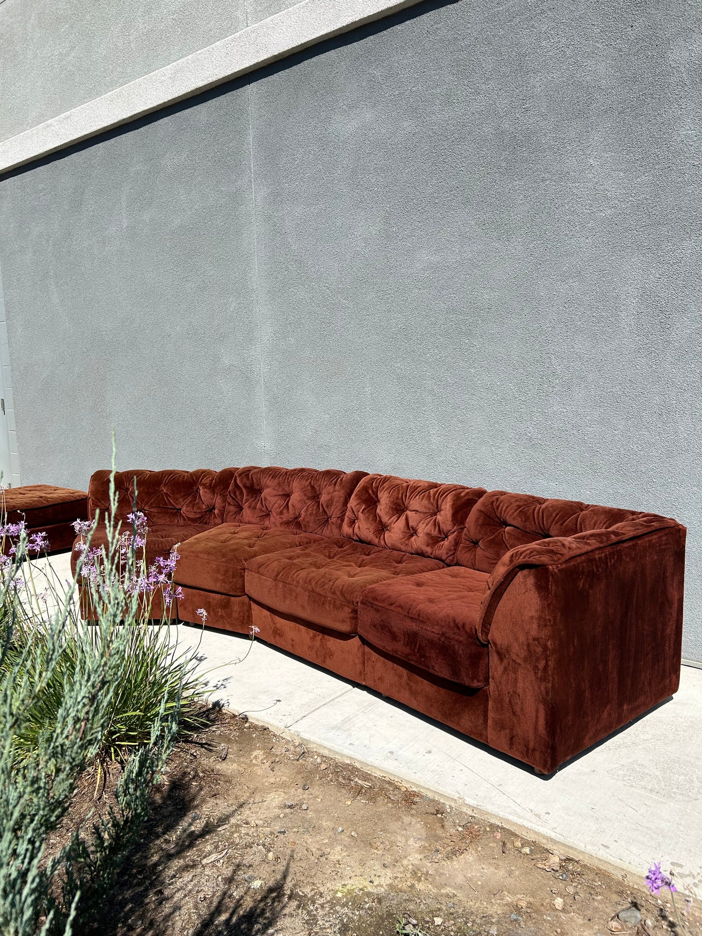 Vintage Sheffield Furniture Co Curved Modular Plush Crush 5 Piece Sectional Sofa, Circa 1970s