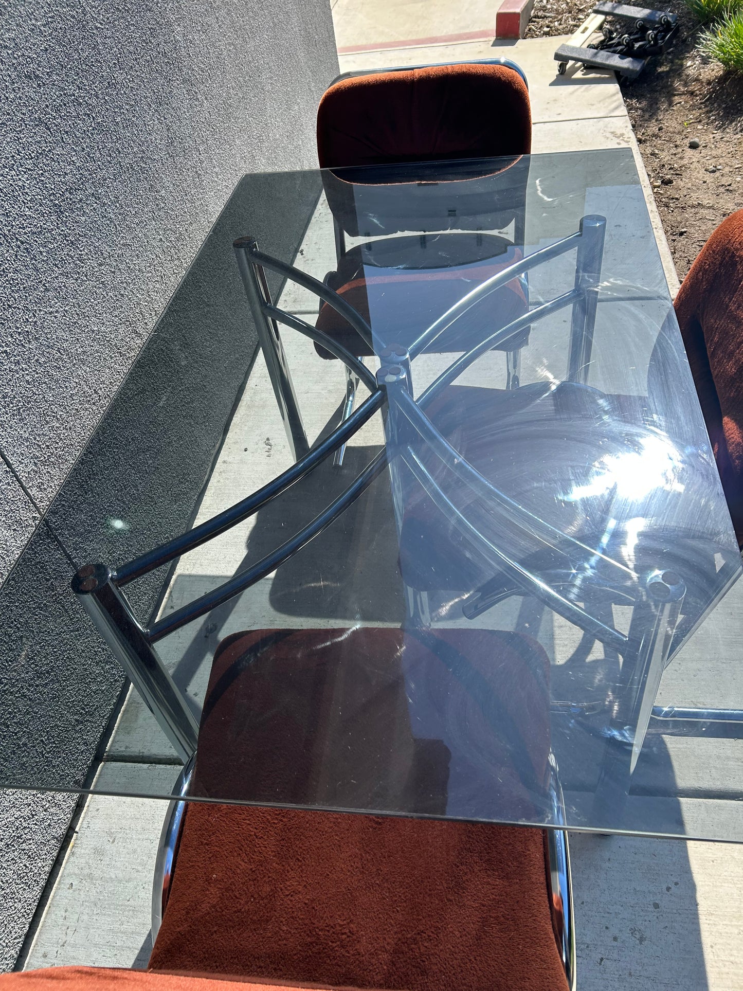 Douglas Tubular Chrome, Velour and Smokey Glass Dining Set by Douglas Furniture, circa 1970s