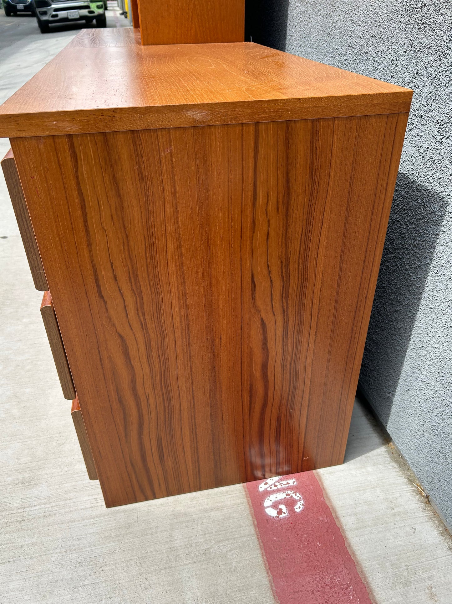 Set of 2 Danish Modern Teak 3 Drawer Dressers and Bookshelf Hutch, Circa 1990s