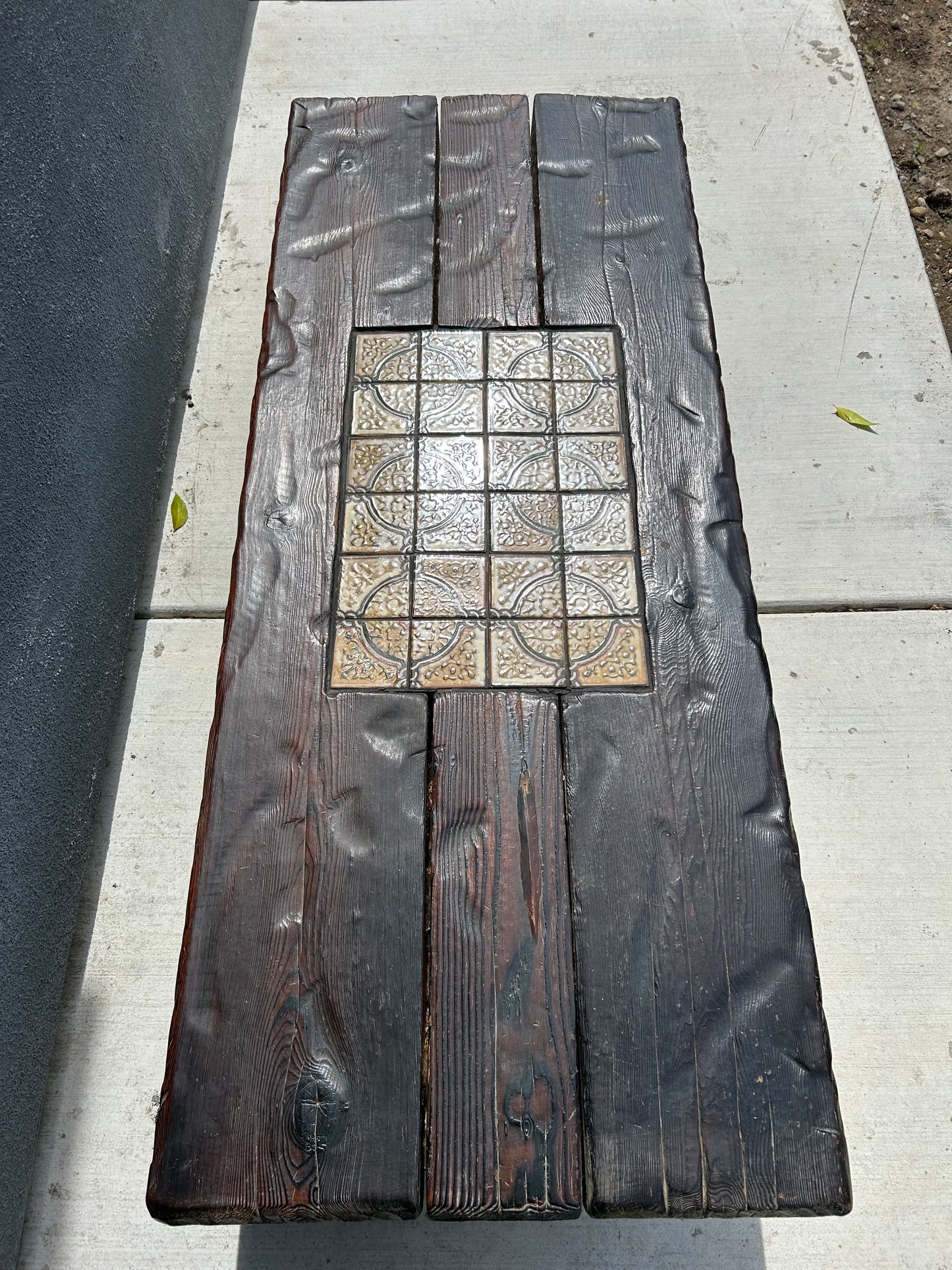 Mid-Century Brutalist Tiled and Solid Wood Coffee Table/Bench, Circa 1970s