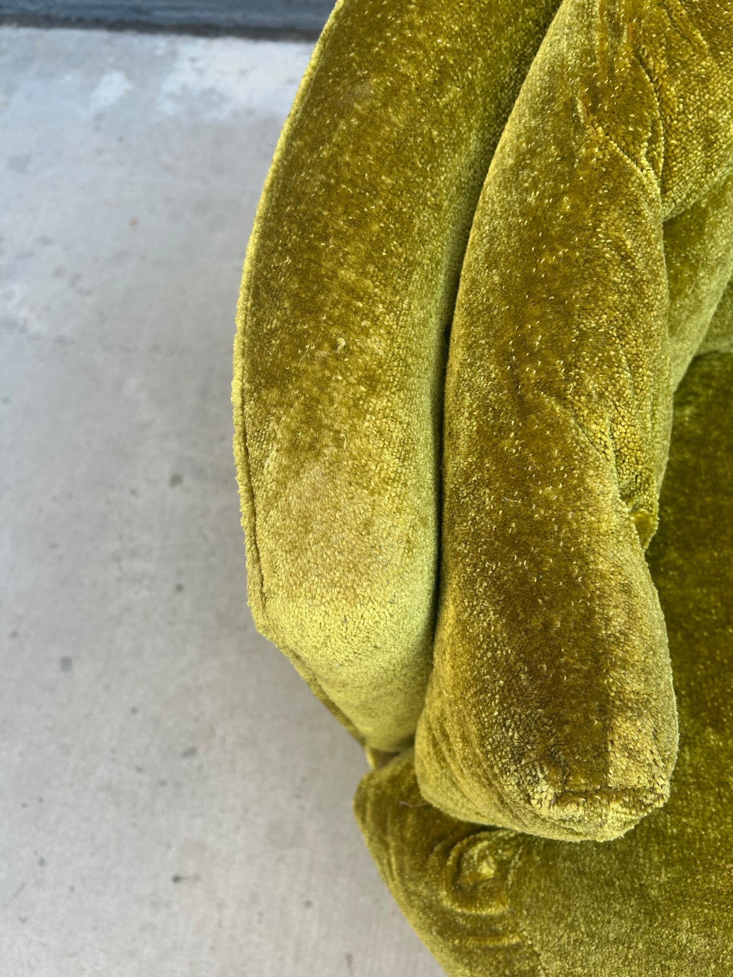 MCM Green Chenille Swivel Barrel Chair in the Style of Milo Baughman