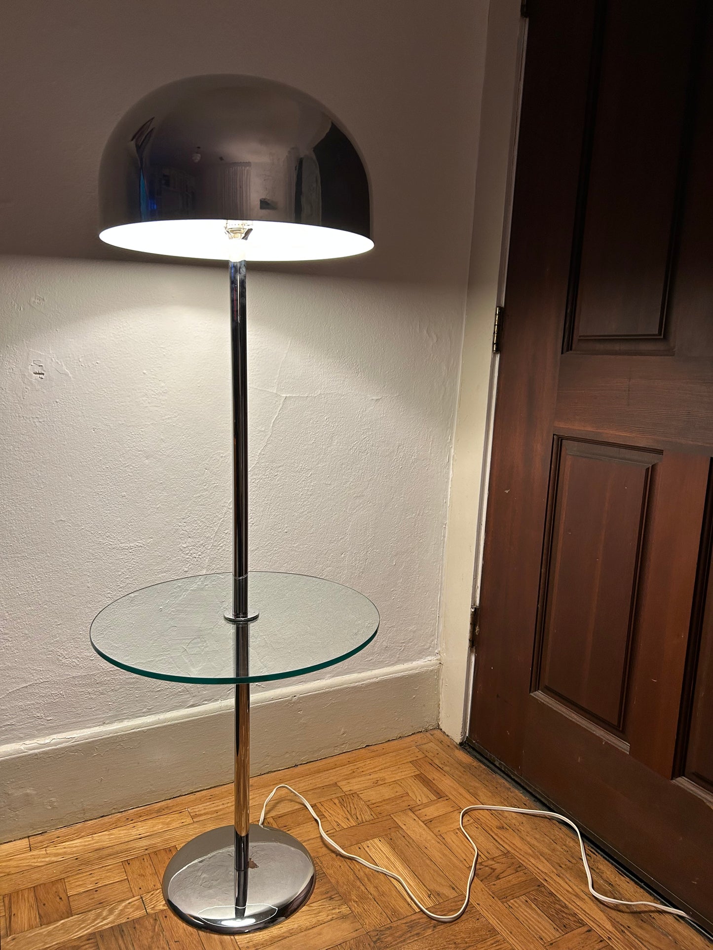 Vintage Chrome and Glass Mushroom Lamp/Table, Circa 1970s