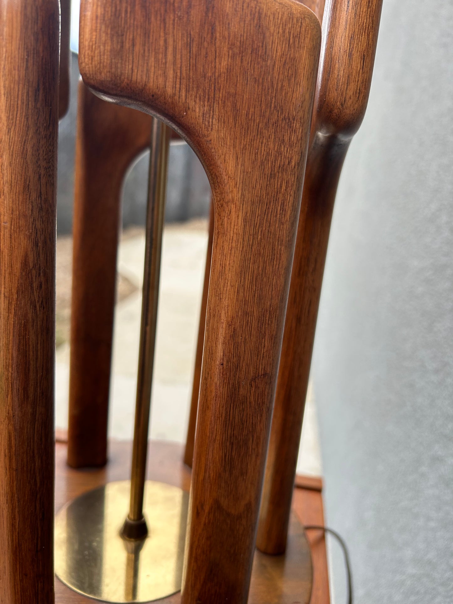 Mid Century Walnut and Brass Sculptural Table Lamp by VH Woolums, Circa 1960s