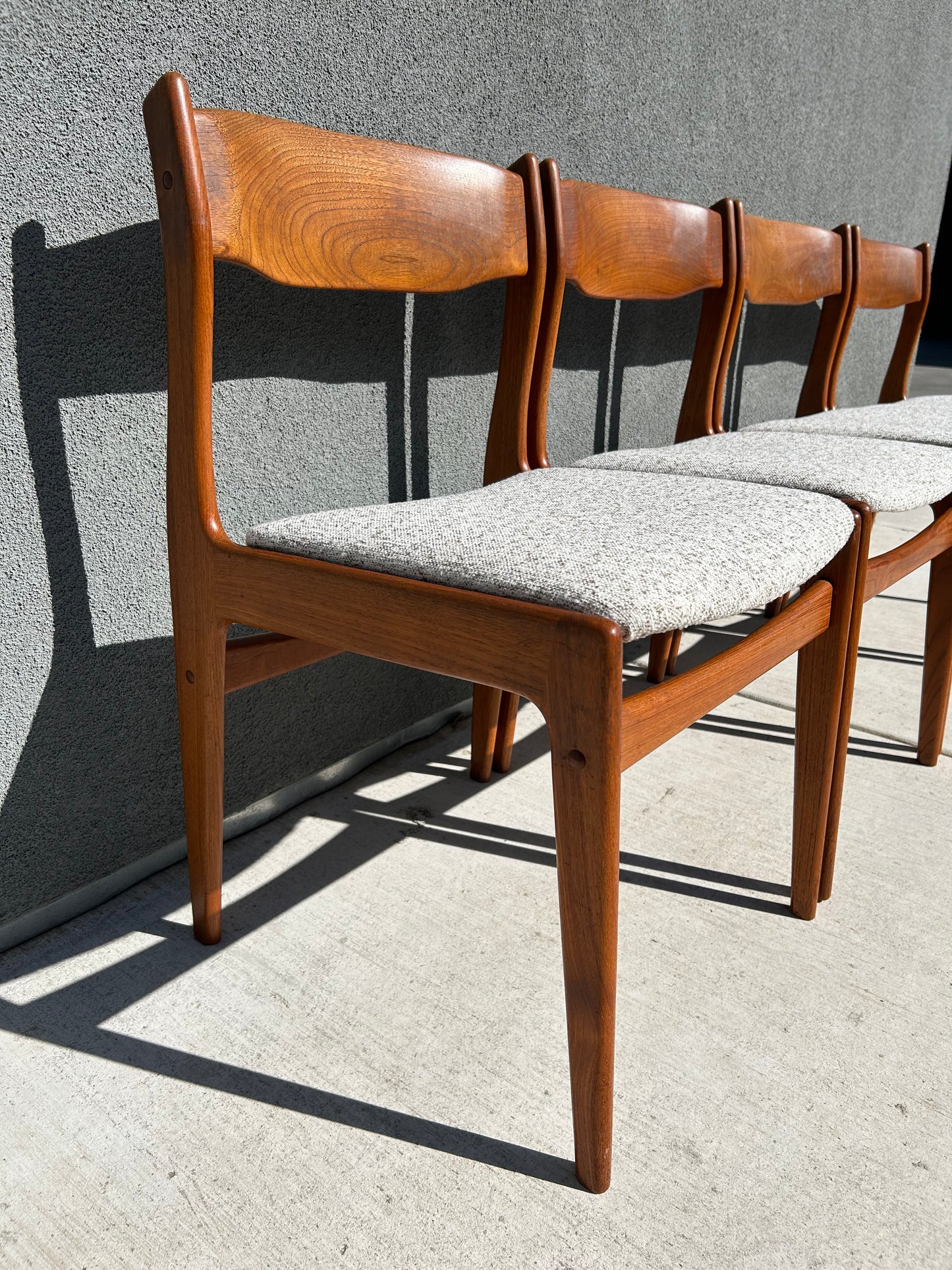 Danish Teak Dining Chairs with New Upholstery, Set of 4