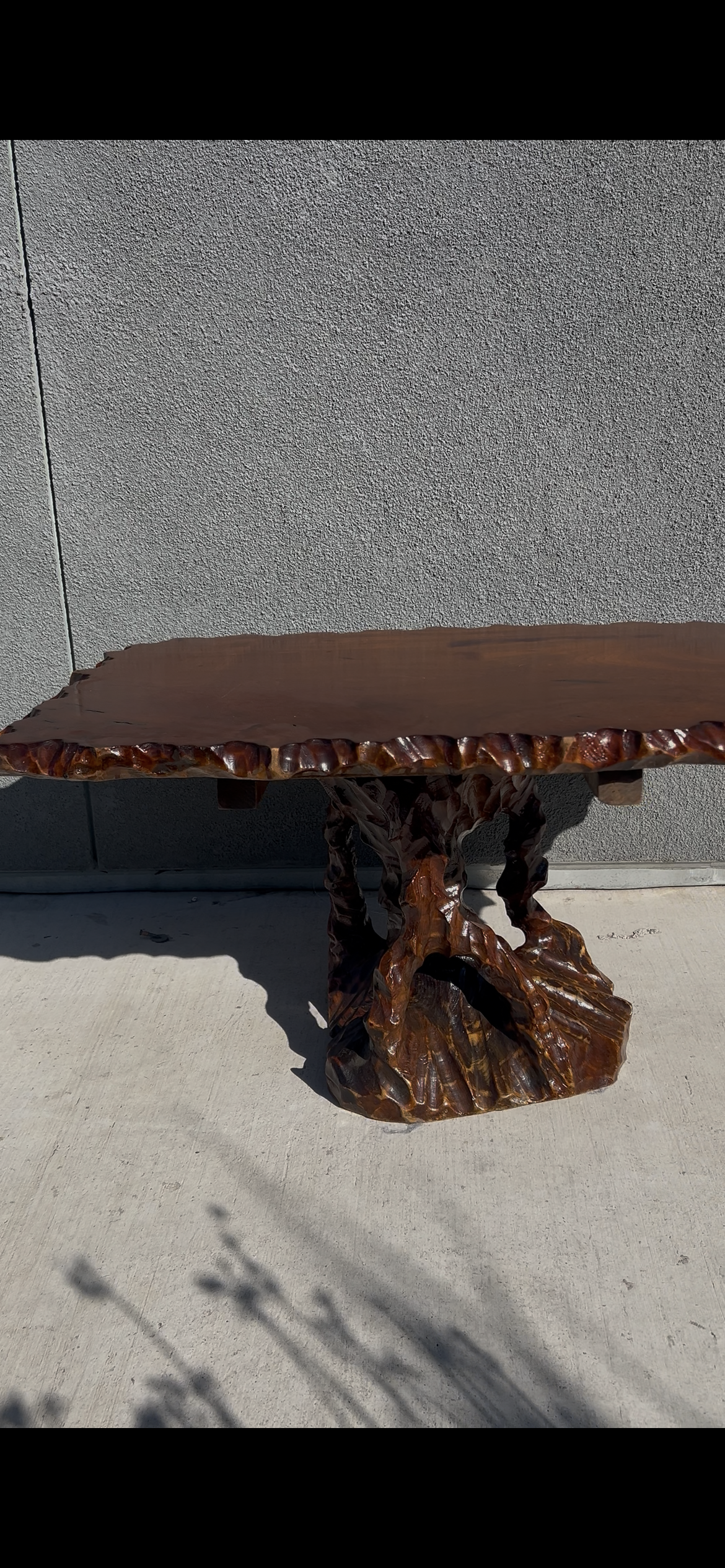 Hand Carved Redwood Pedestal Coffee Table, Circa 1960s