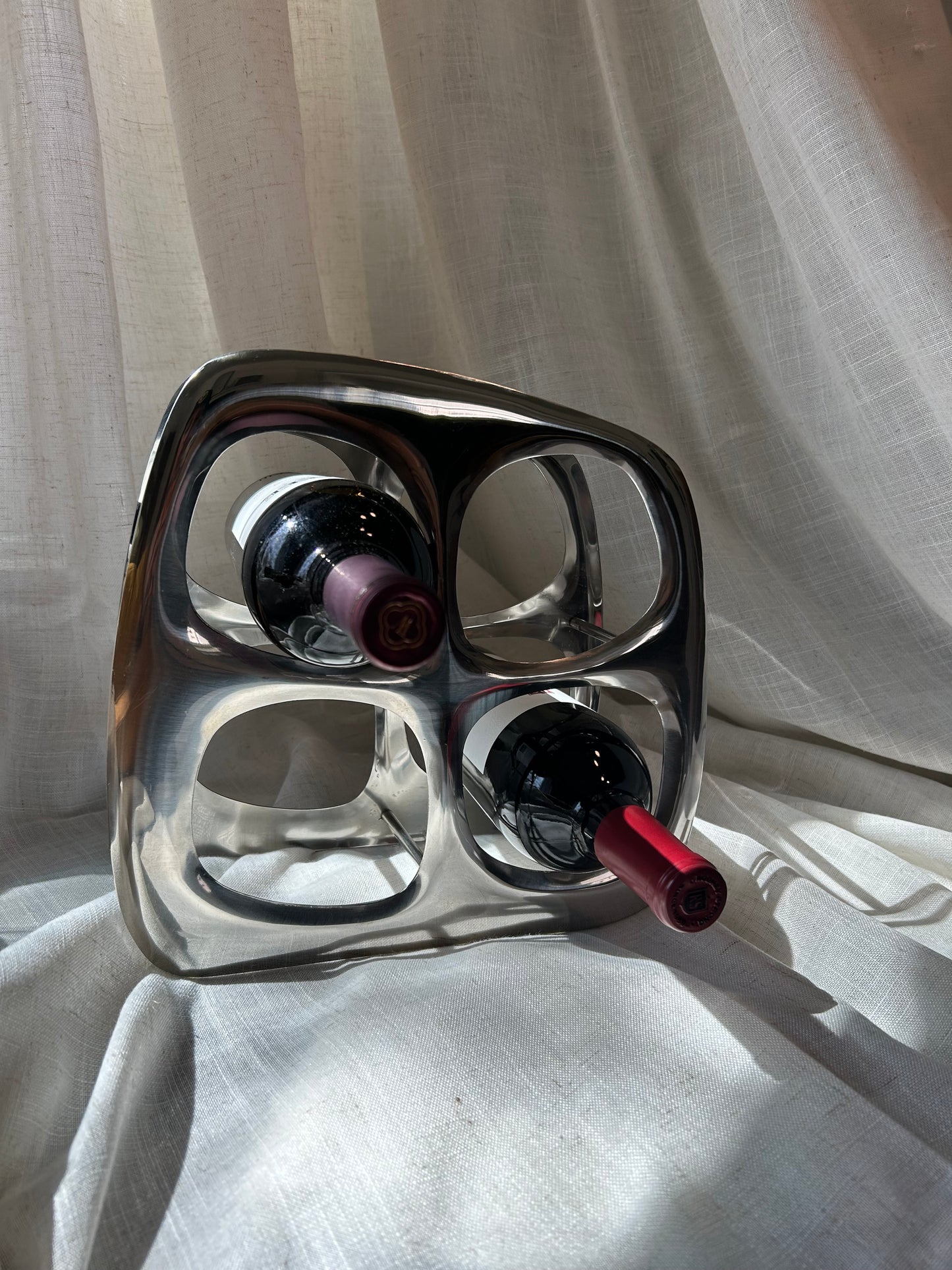 Vintage Chrome Abstract Wine Rack
