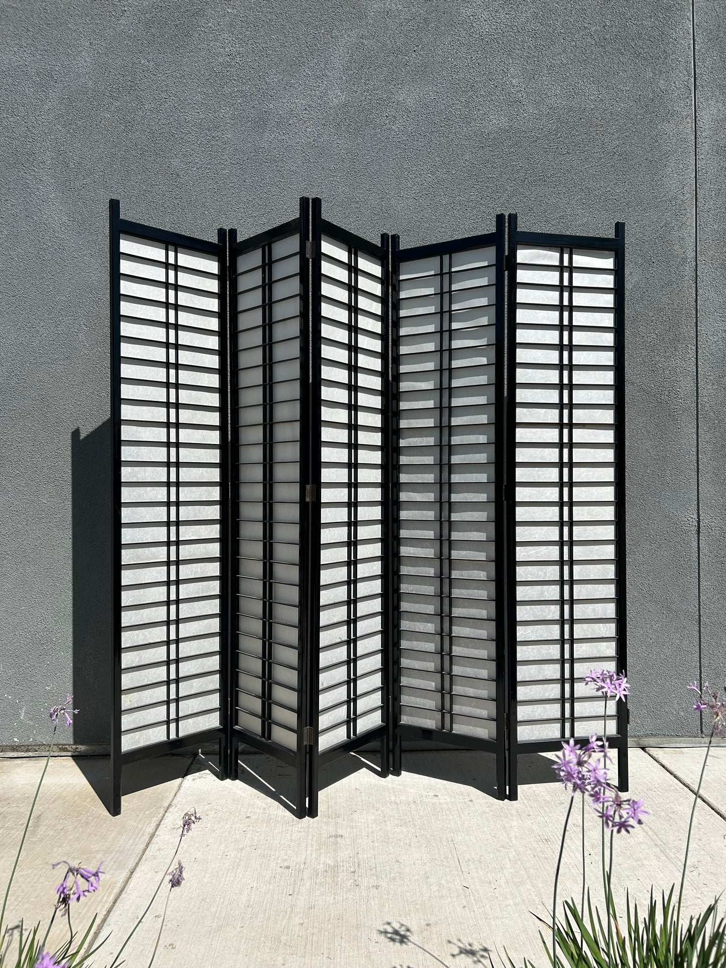 Vintage MCM Lacquered Frame 5-Panel Shoji Screen - Made in Japan, Circa 1960s