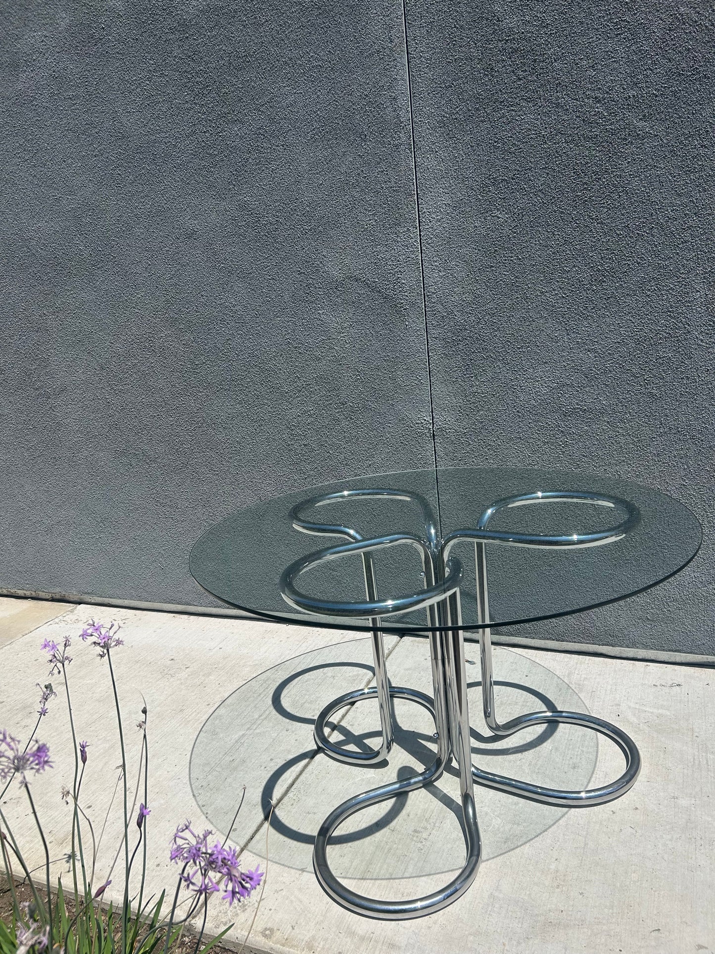 Italian Tubular Chrome Velvet Upholstered Dining Set with Glass Top, Circa 1970s
