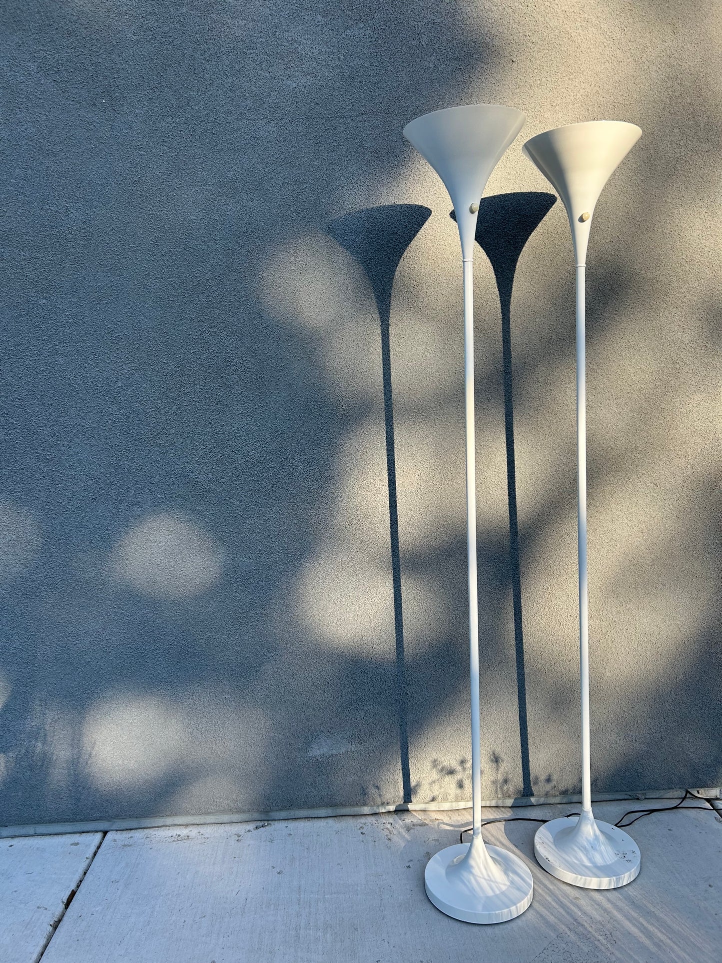 White Conical Torchiere Floor Lamps with Dimmer, Circa 1970’s
