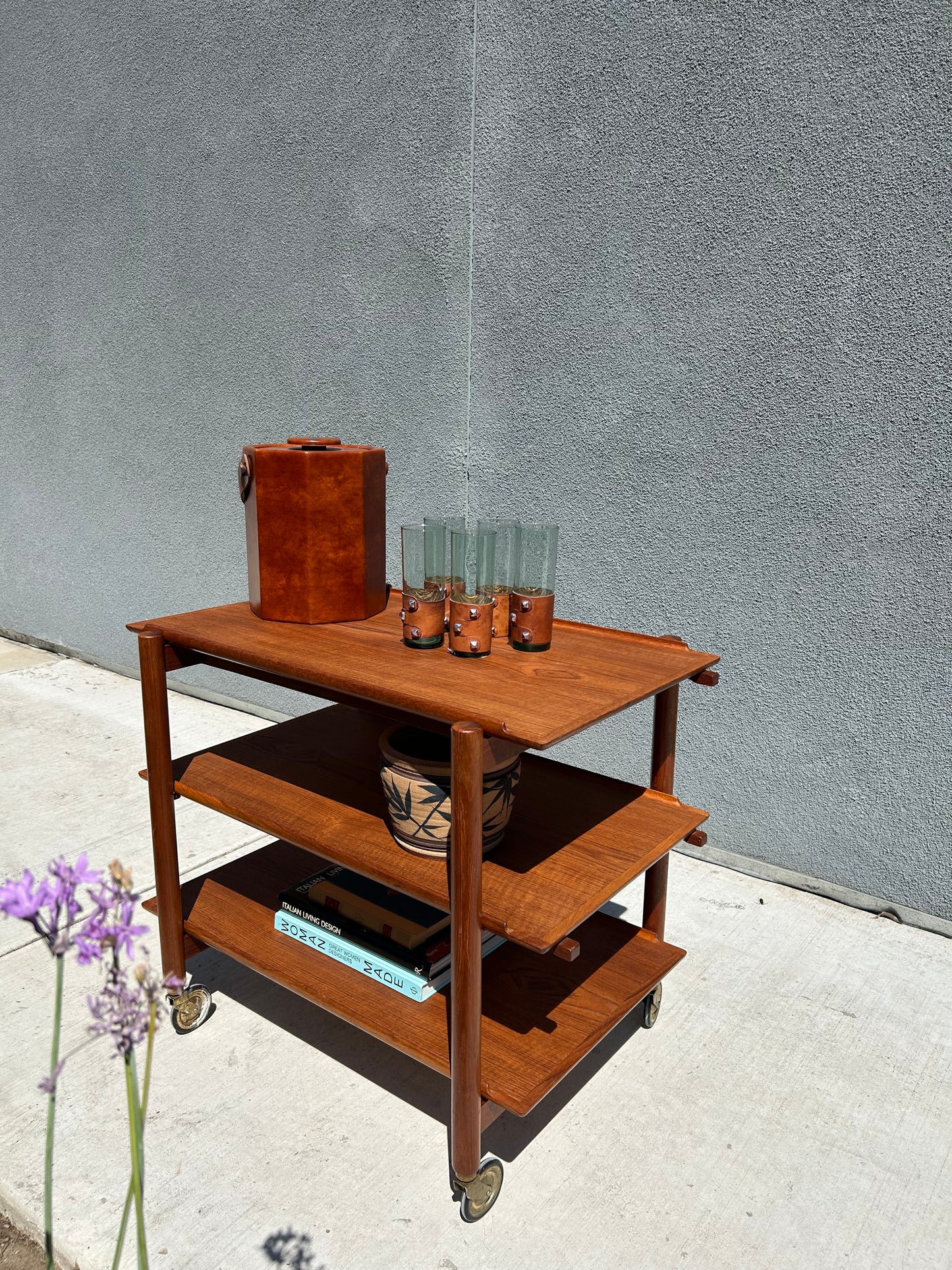 Mid Century Danish Modern Rolling Tri-Level Barcart by Poul Hundevad & Co. of Denmark, Circa 1960s
