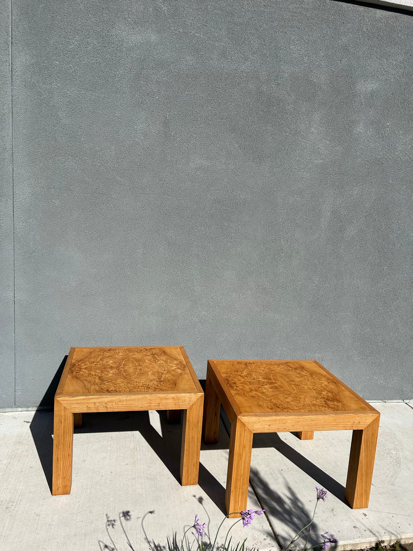 Vintage Mappa Burl and Oak Parsons Tables - Set of 2