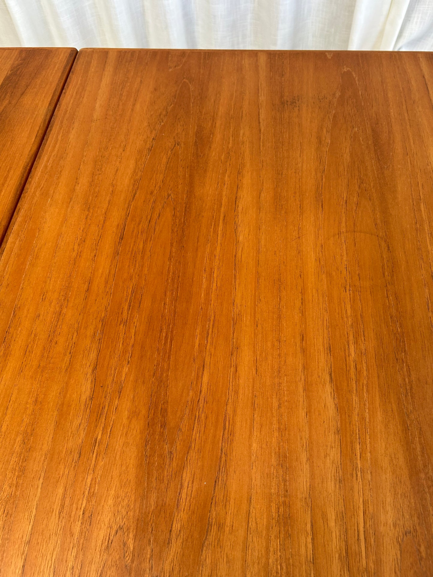 Danish Teak Expandable Square Dining Table w/ 2 draw leaves, Circa 1980s
