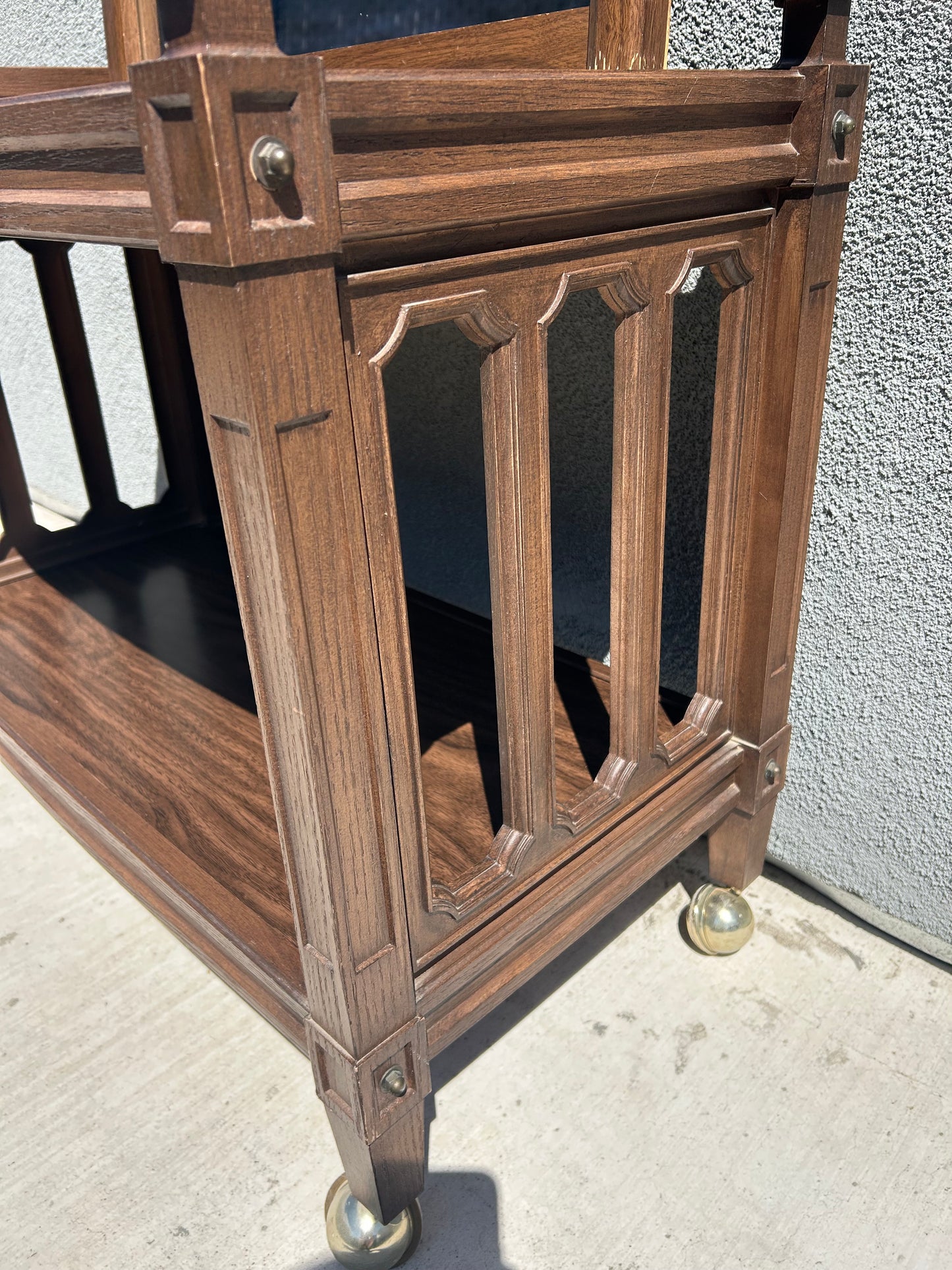 MCM Walnut Vinyl Cart and Mirror Set, Circa 1970s