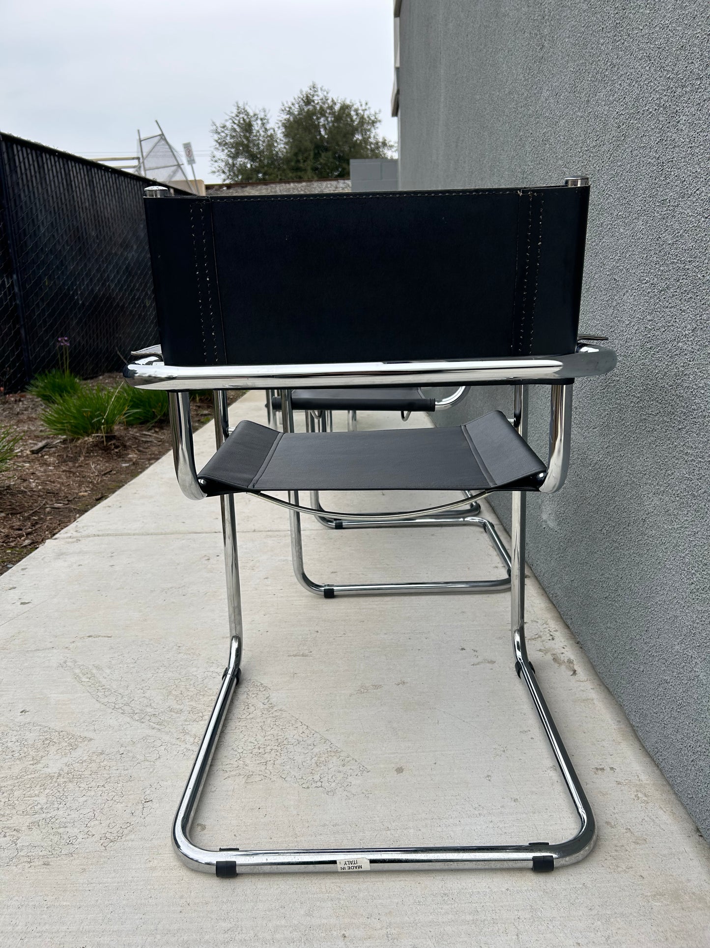 Mart Stam Marcel Breuer S34 Style Bauhaus Cantilever Chrome Black Leather Dining Armchairs, Made in Italy - Set of 4