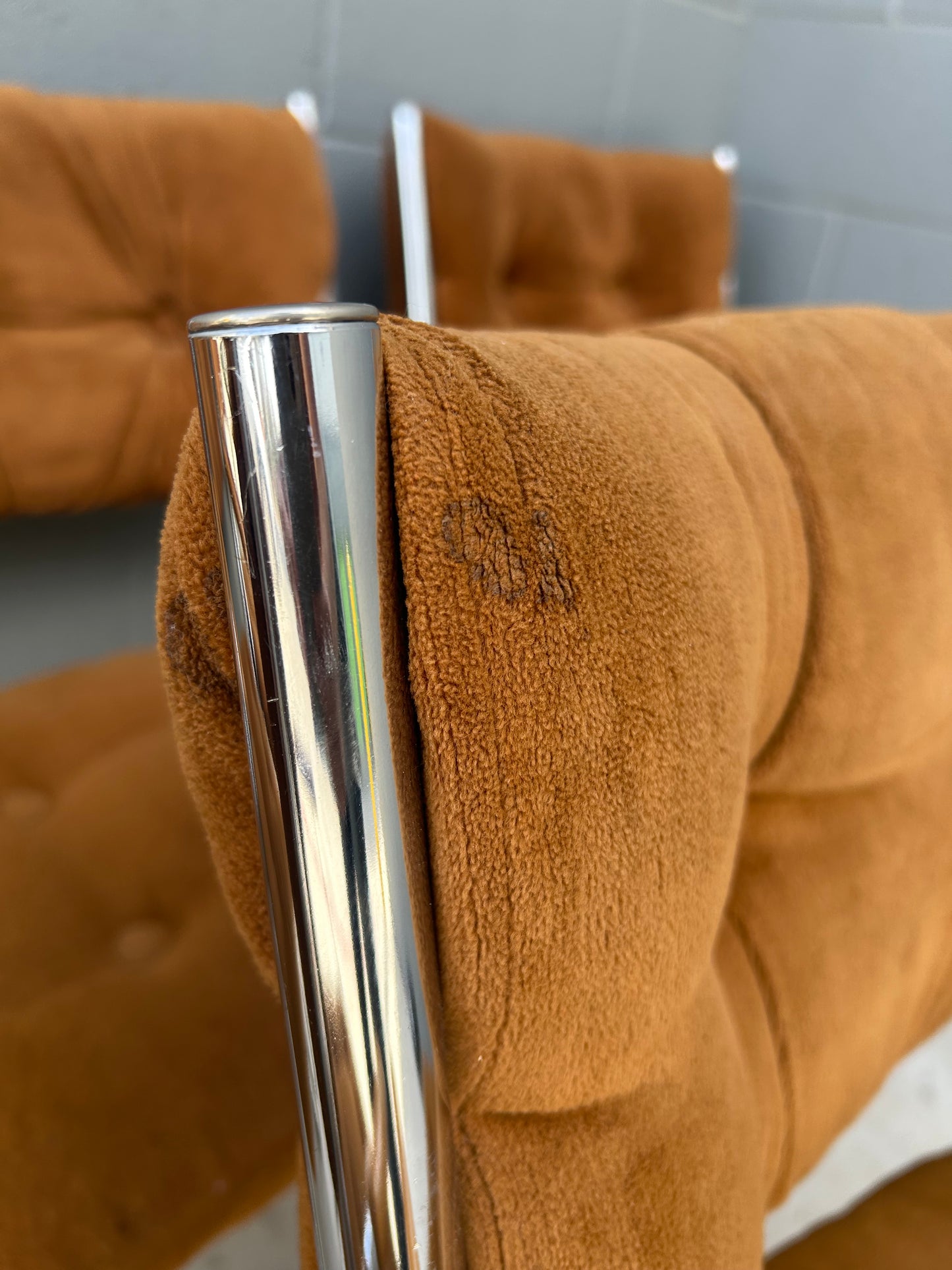 Daystrom Tubular Chrome Velvet Dining Armchairs