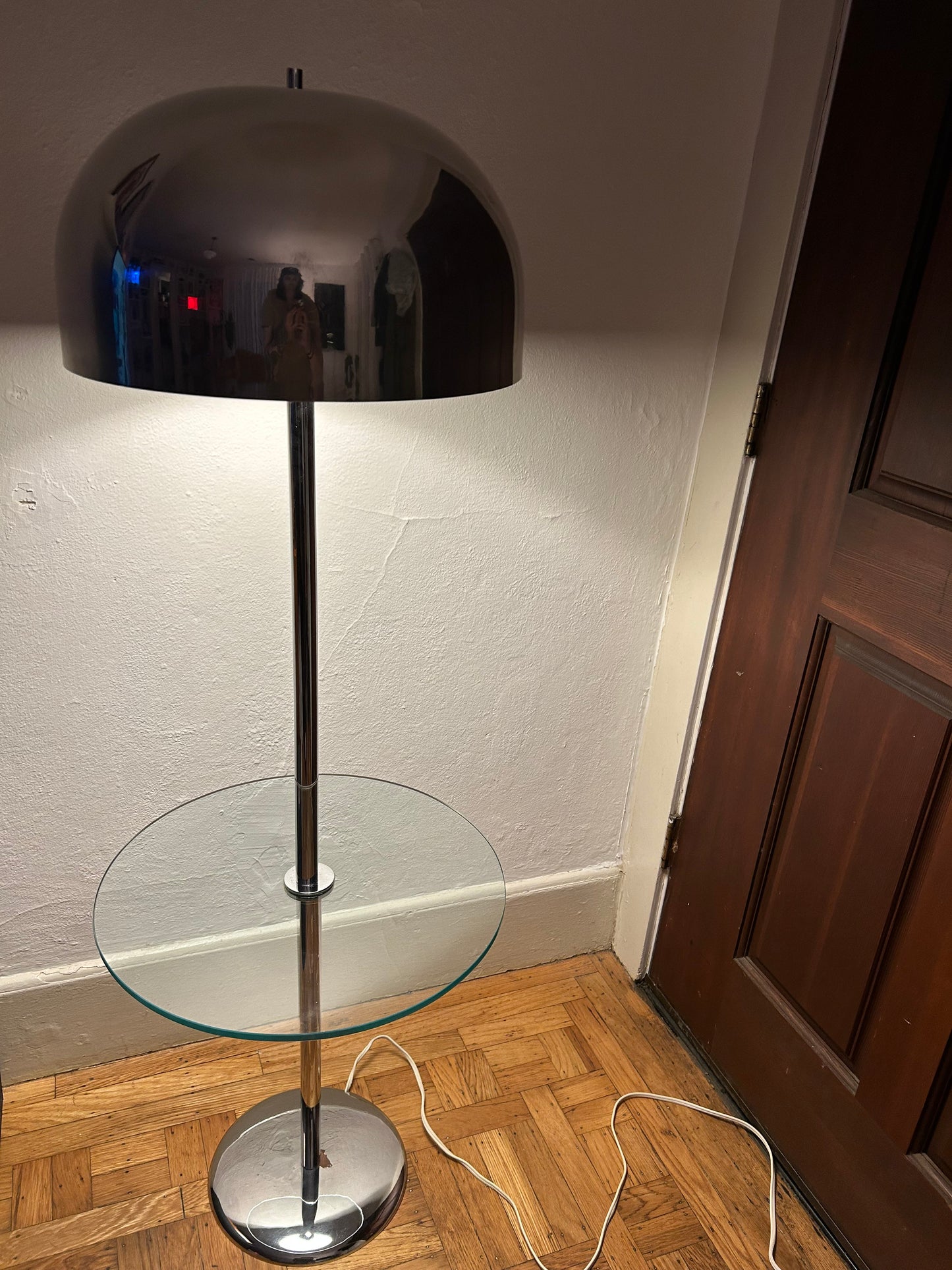 Vintage Chrome and Glass Mushroom Lamp/Table, Circa 1970s