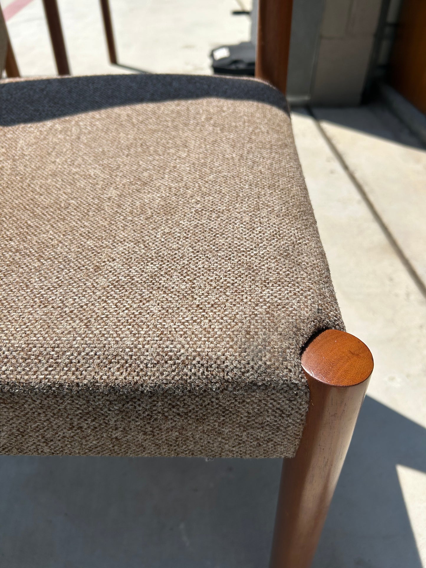 Vintage Teak and Wool Upholstered Danish Style Dining Chairs, Circa 1980s