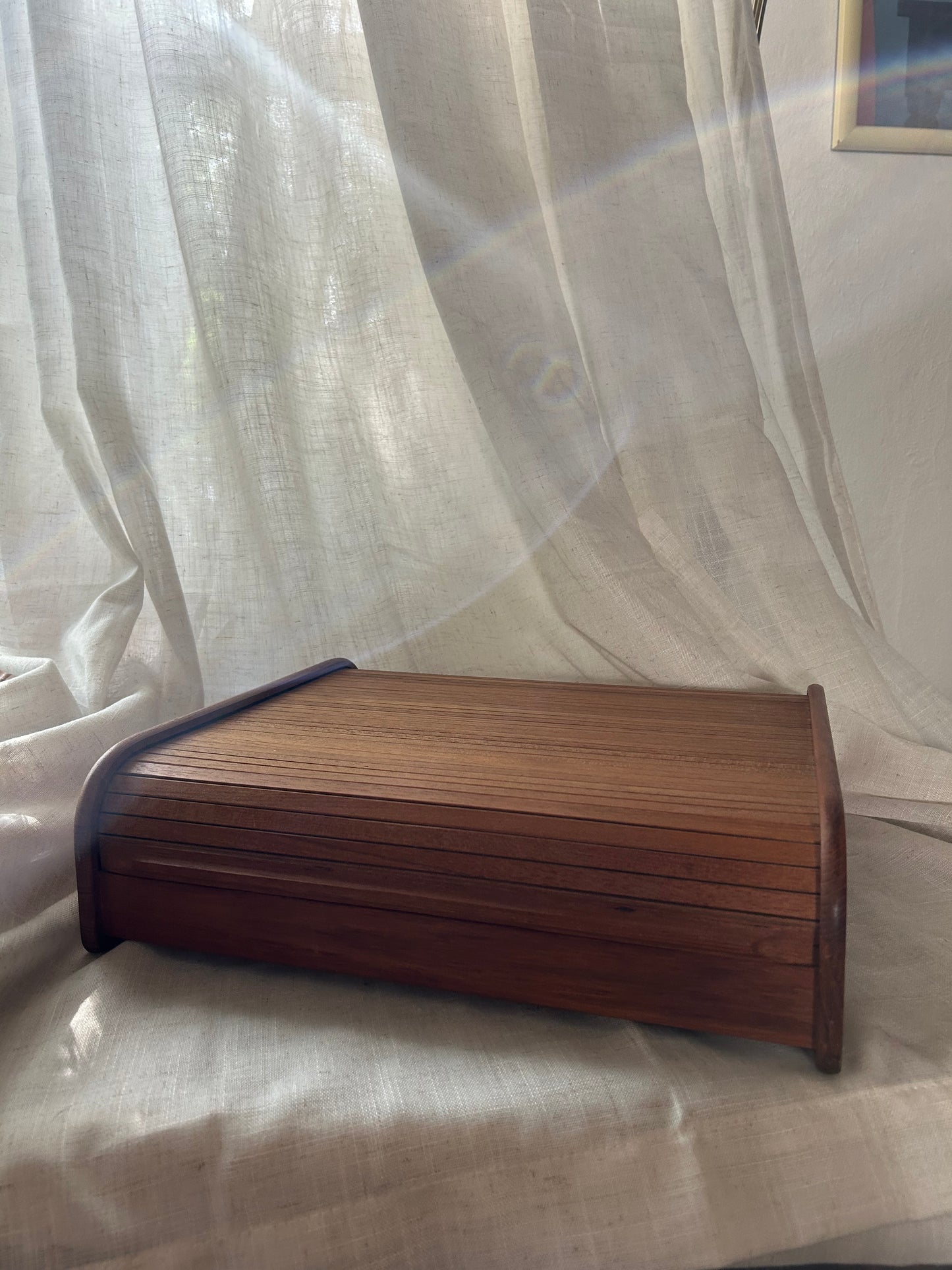 Vintage MCM Teak Roll Top Cassette Tape or Letter Holder EA LTD, Made in Thailand