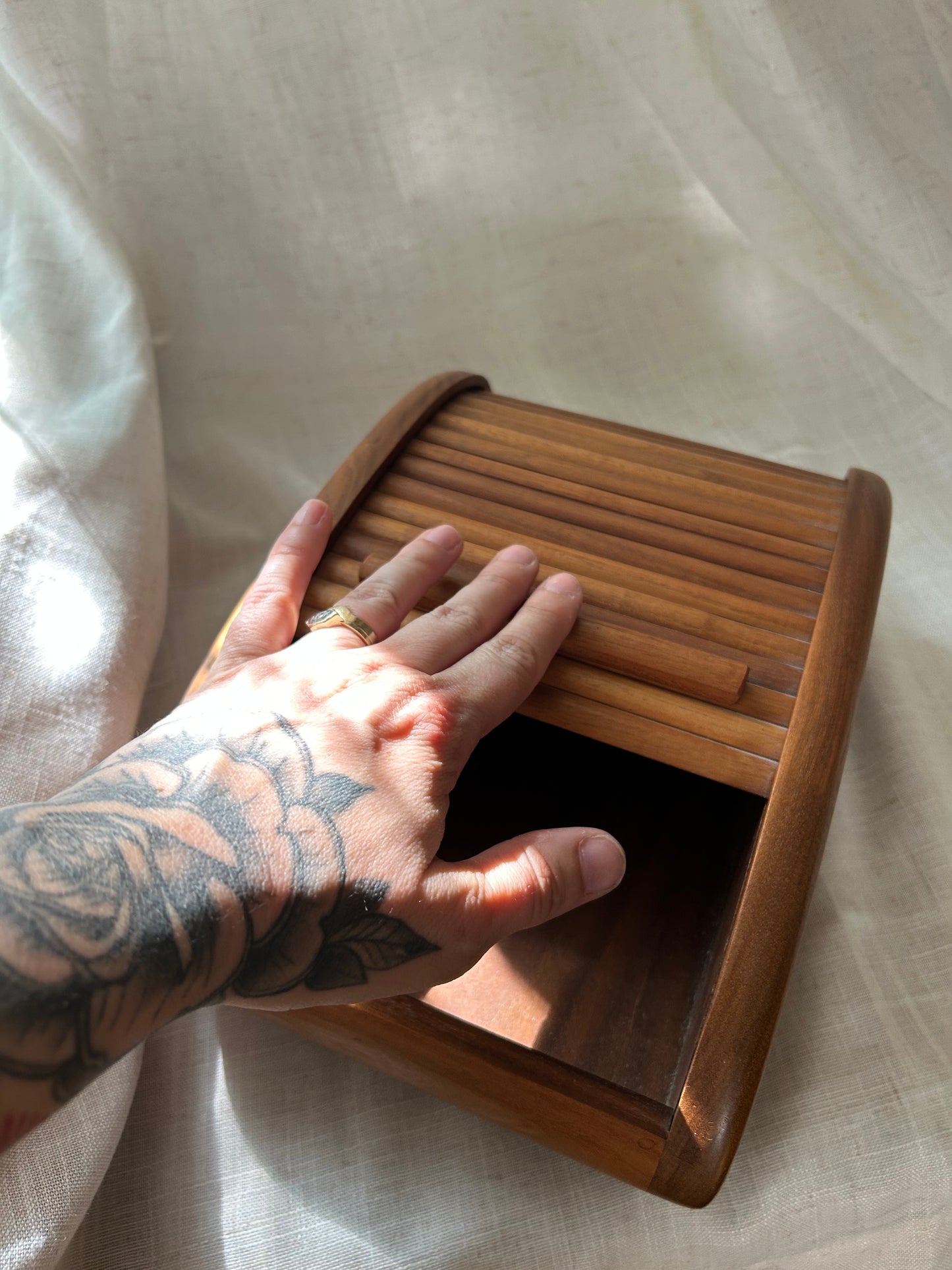 Vintage Teak Tambour Box - MCM Style