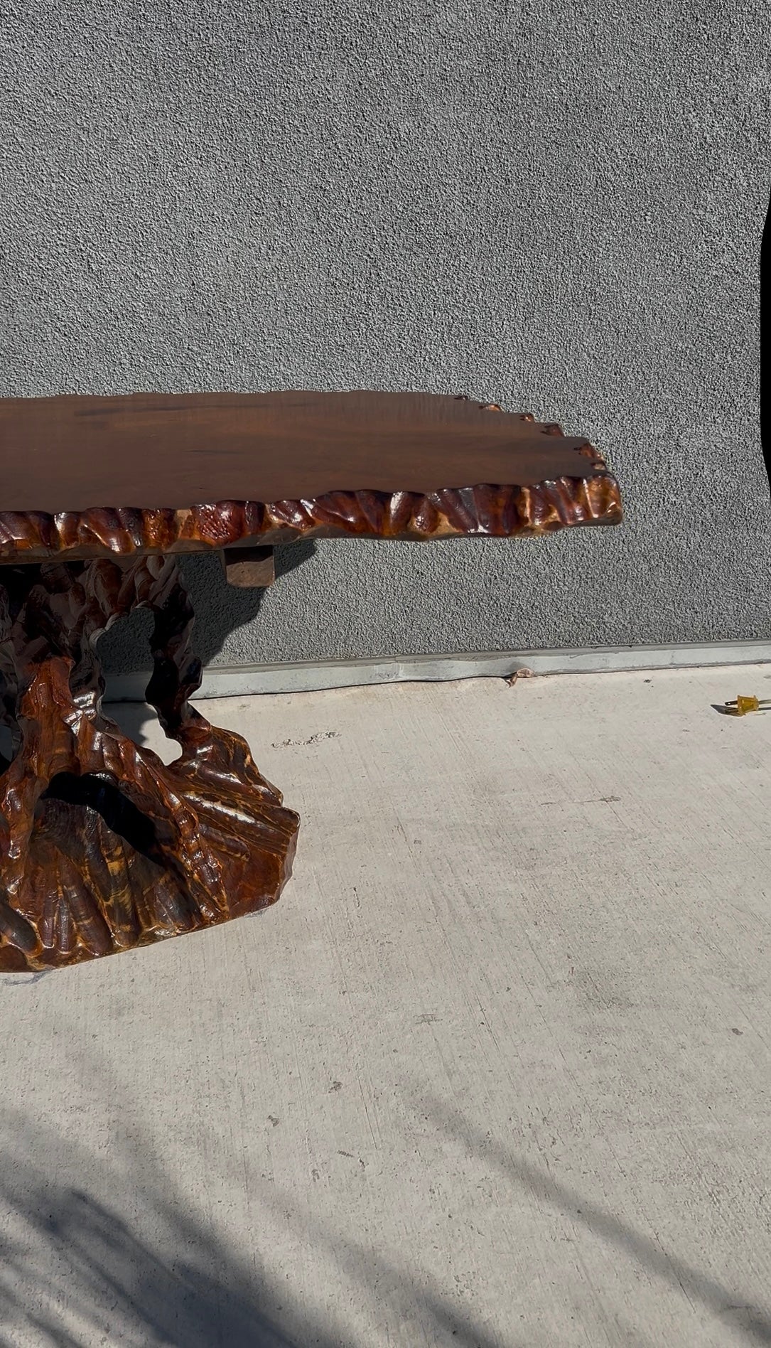 Hand Carved Redwood Pedestal Coffee Table, Circa 1960s